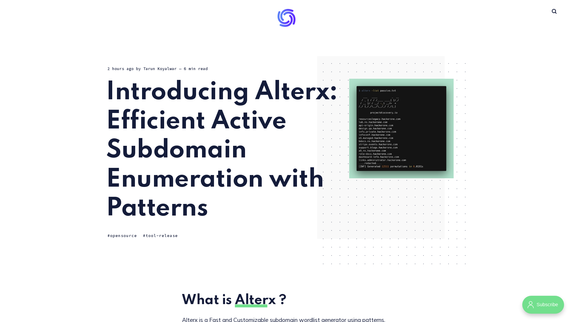 Introducing Alterx: Efficient Active Subdomain Enumeration with Patterns