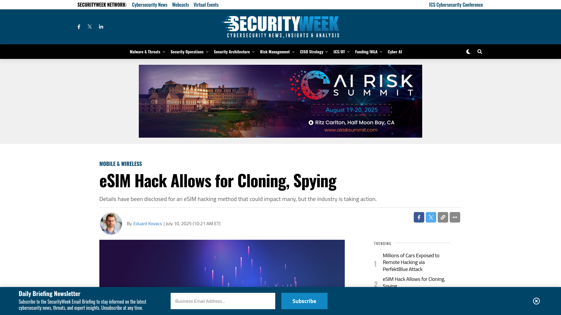 eSIM Hack Allows for Cloning, Spying  - SecurityWeek