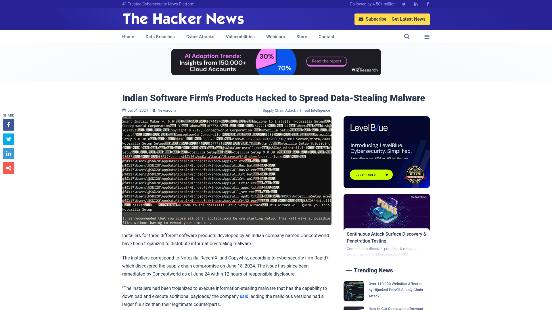 Indian Software Firm's Products Hacked to Spread Data-Stealing Malware