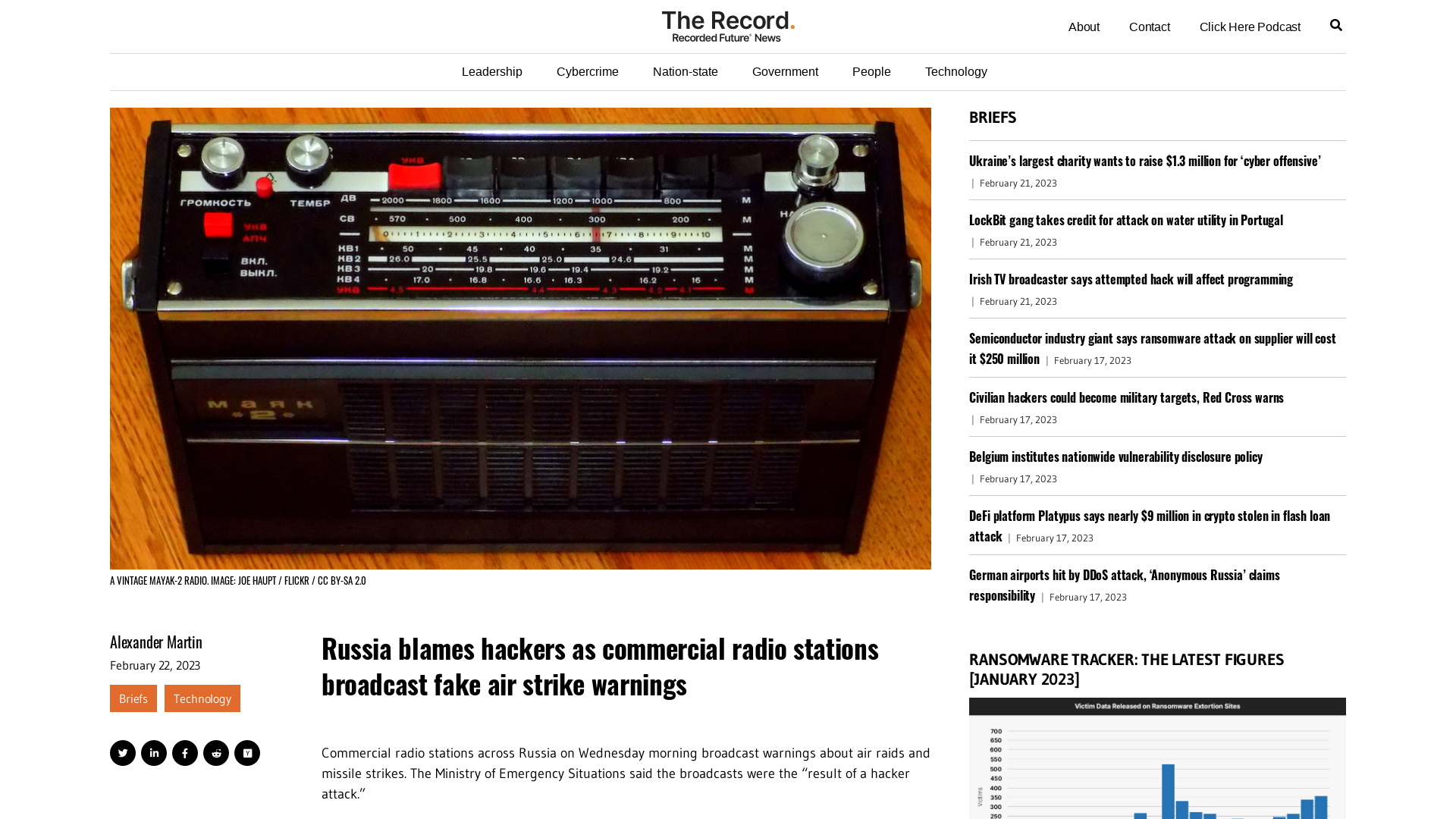 Russia blames hackers as commercial radio stations broadcast fake air strike warnings - The Record from Recorded Future News