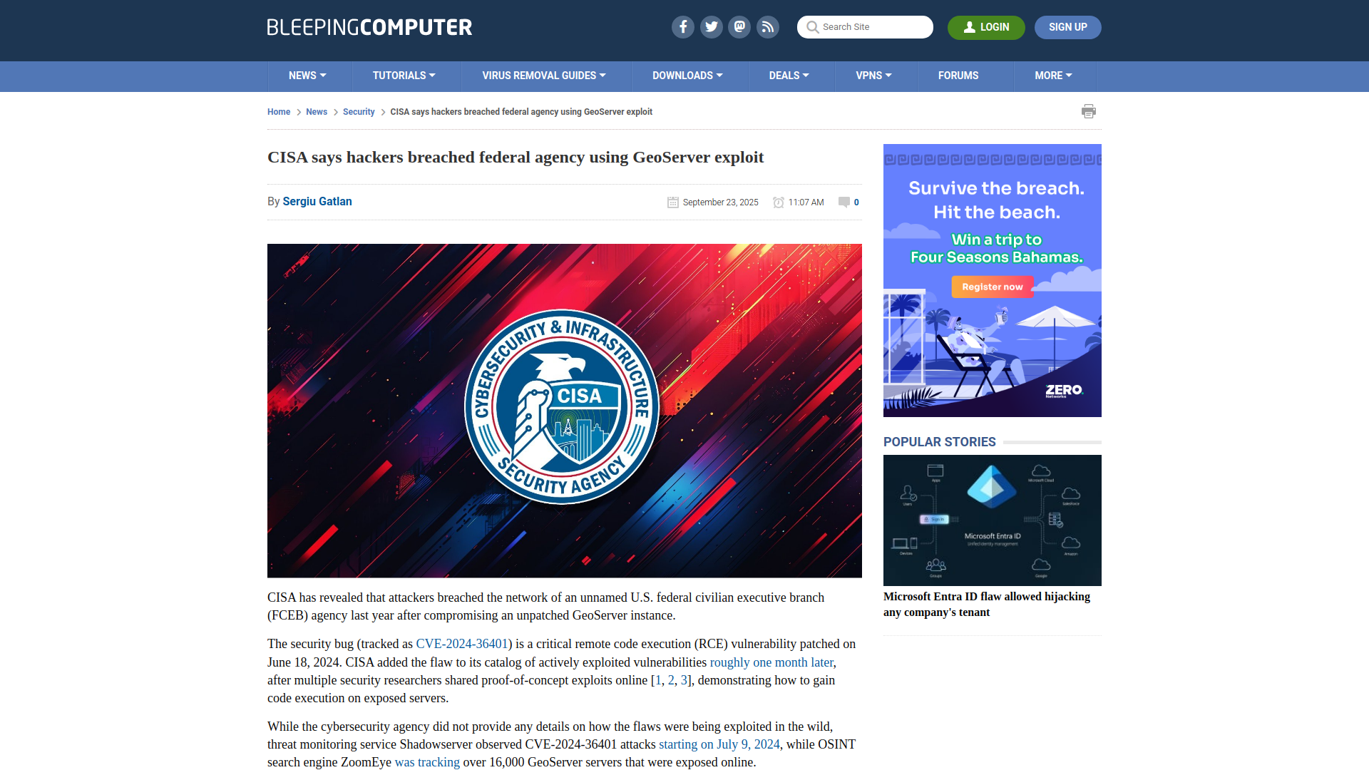 CISA says hackers breached federal agency using GeoServer exploit