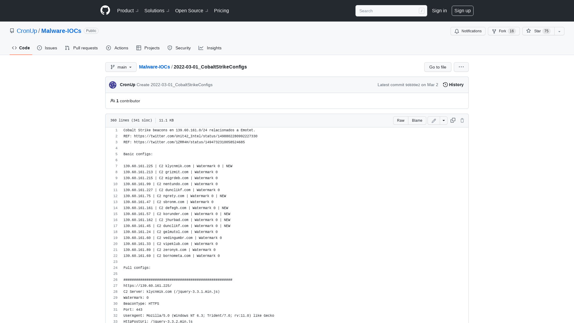 Malware-IOCs/2022-03-01_CobaltStrikeConfigs at main · CronUp/Malware-IOCs · GitHub