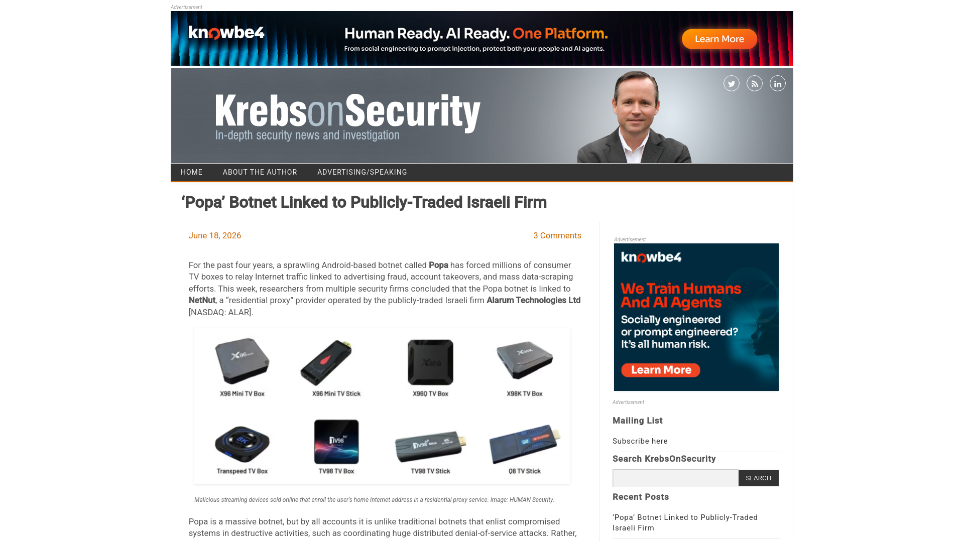‘Popa’ Botnet Linked to Publicly-Traded Israeli Firm – Krebs on Security
