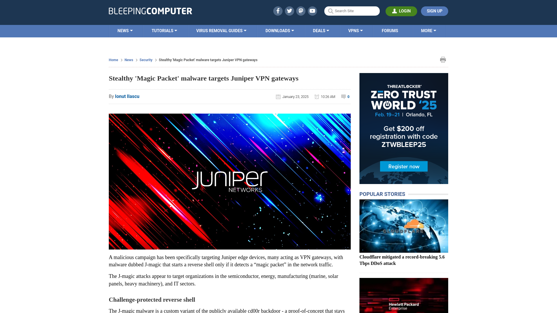 Stealthy 'Magic Packet' malware targets Juniper VPN gateways