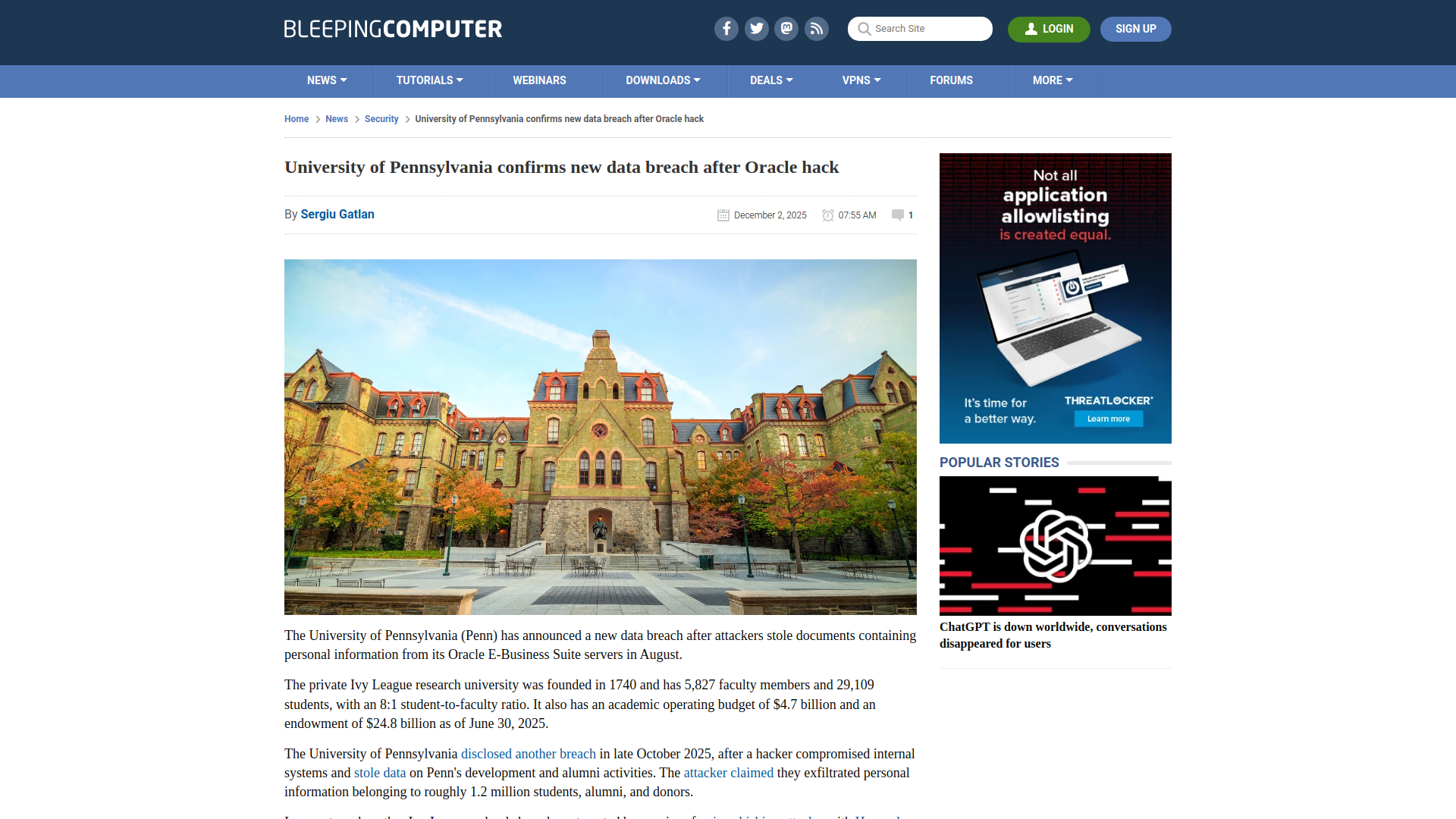 University of Pennsylvania confirms new data breach after Oracle hack