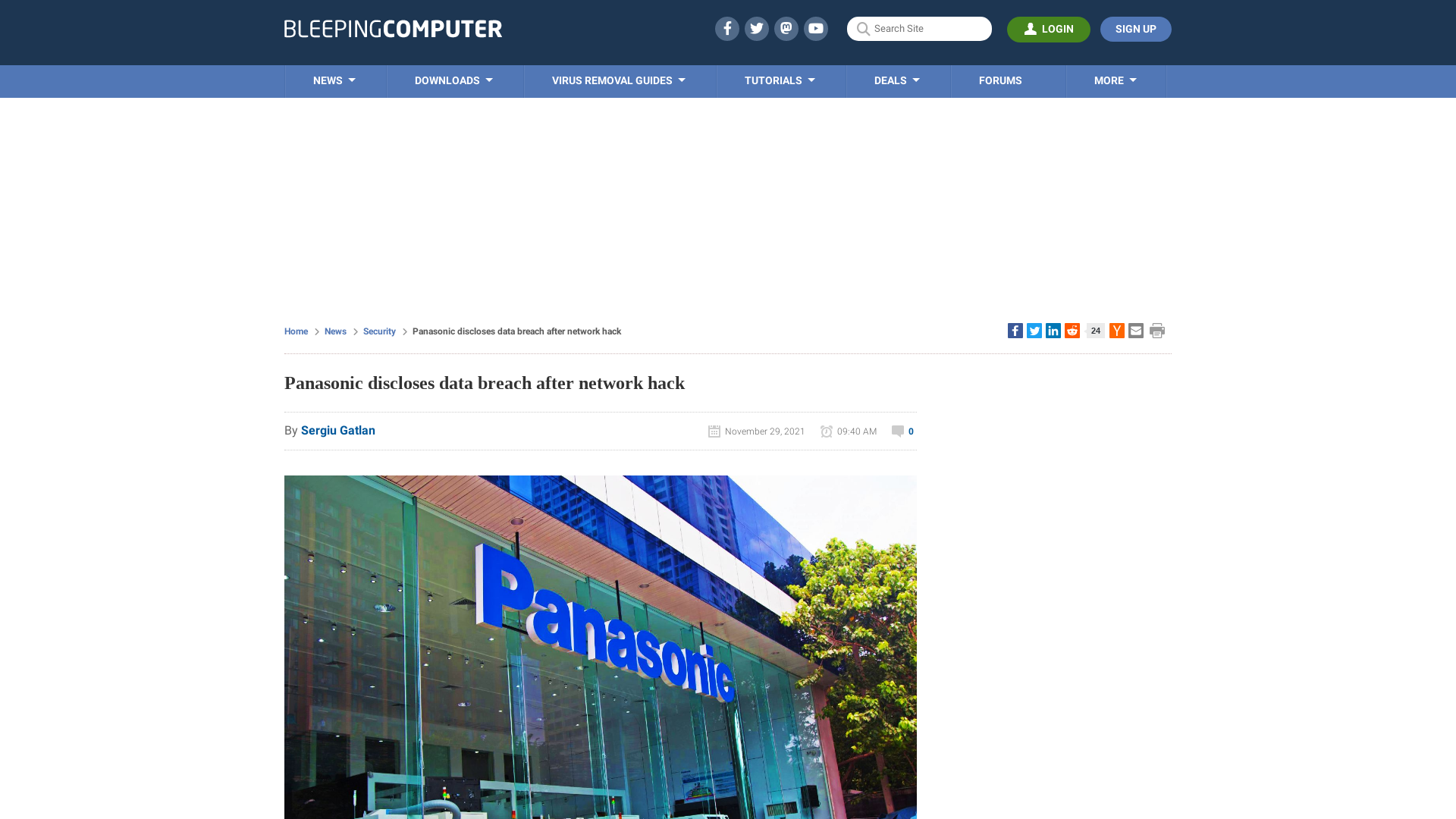 Panasonic discloses data breach after network hack