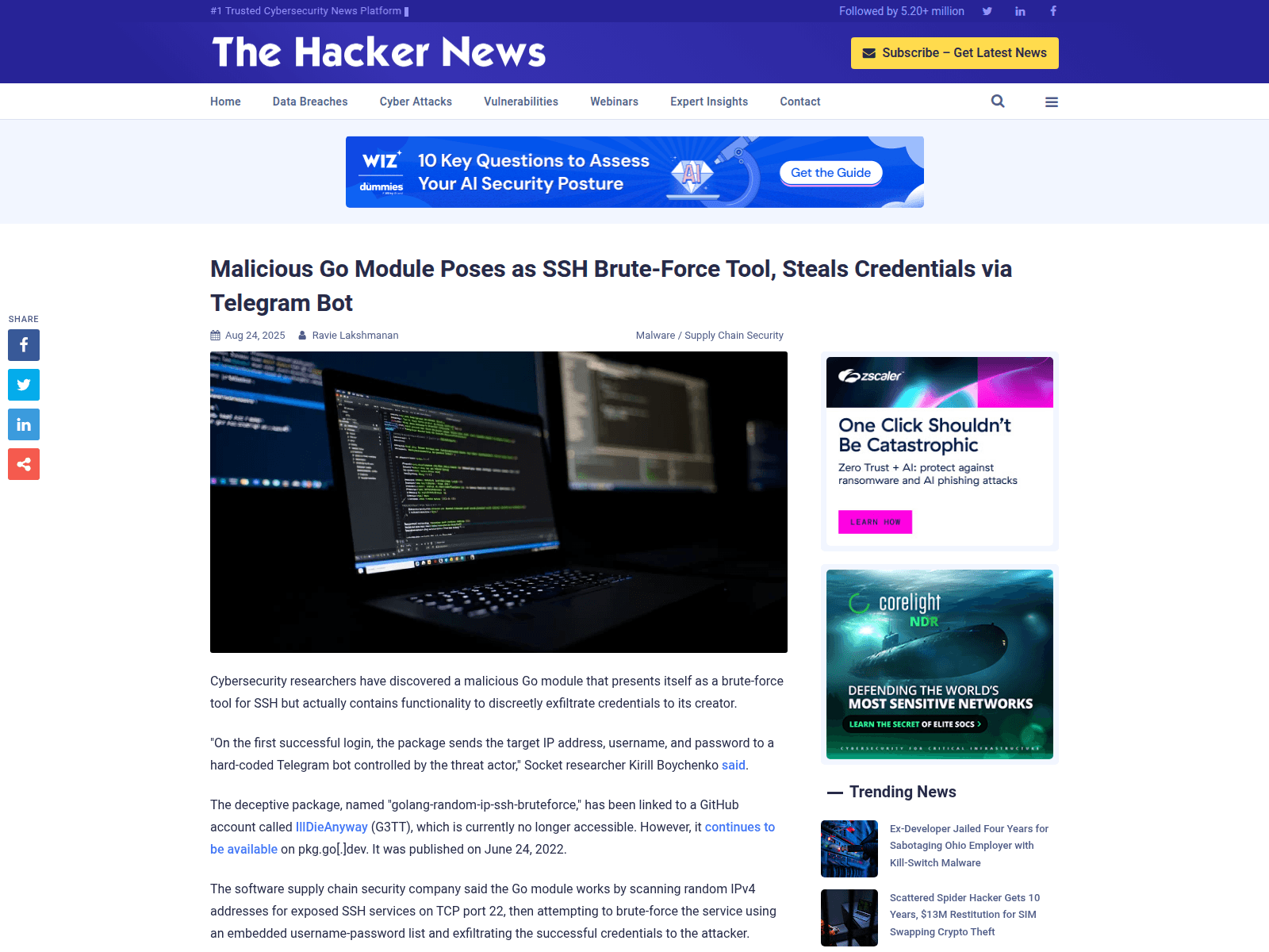 Malicious Go Module Poses as SSH Brute-Force Tool, Steals Credentials via Telegram Bot