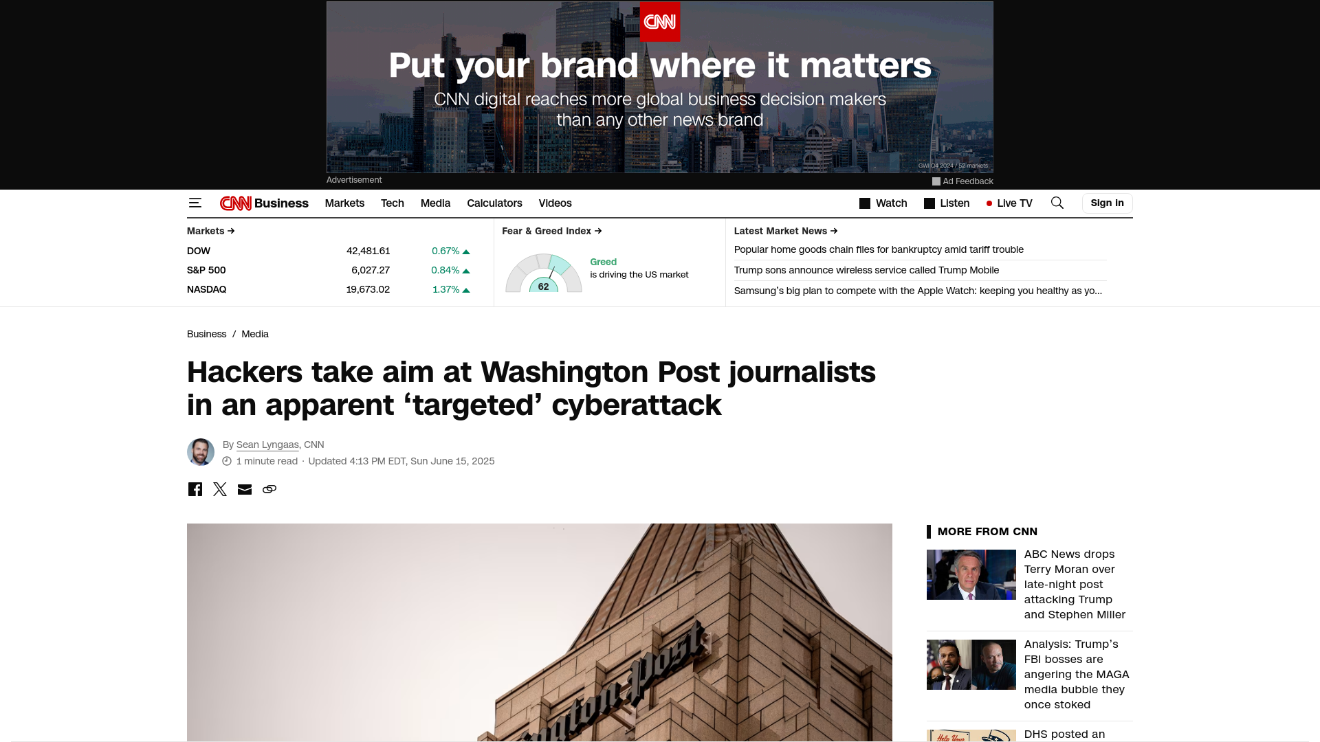 Hackers take aim at Washington Post journalists in an apparent ‘targeted’ cyberattack | CNN Business
