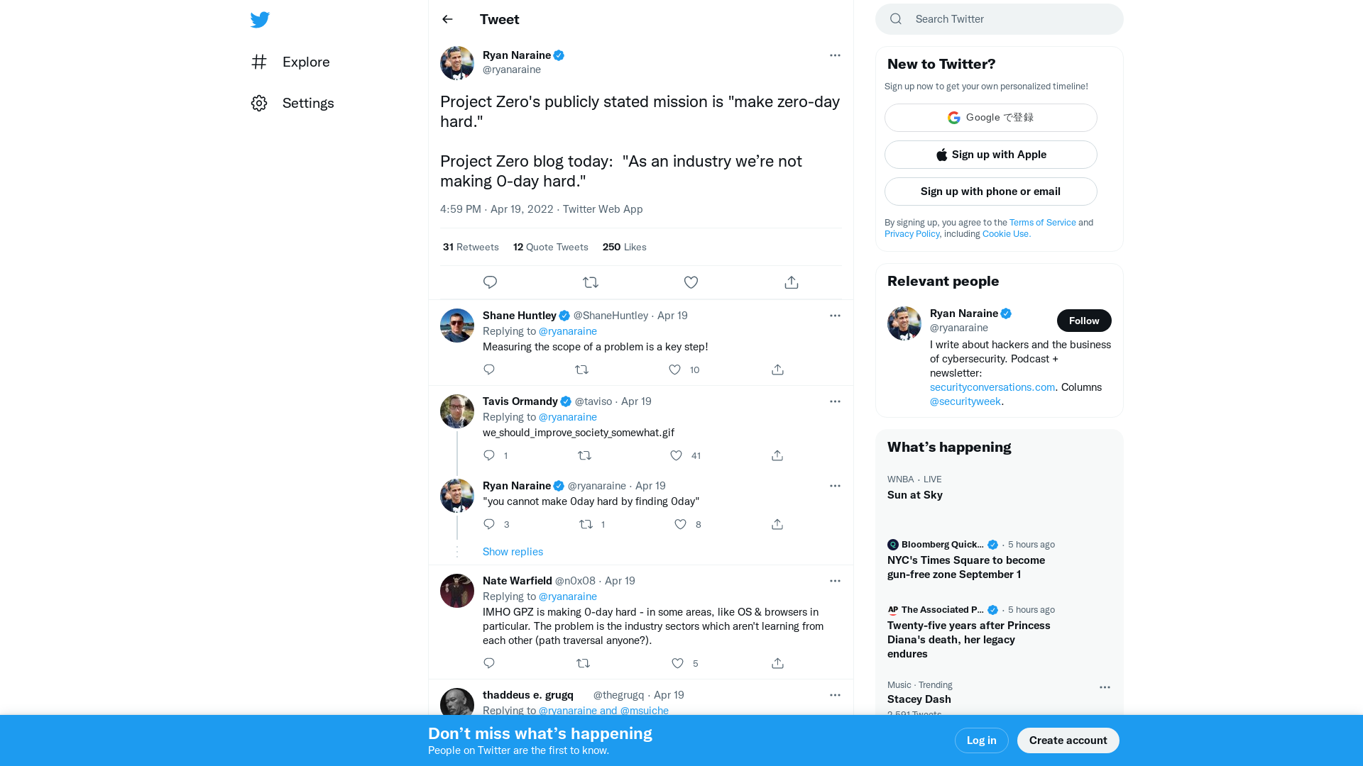 Ryan Naraine on Twitter: "Project Zero's publicly stated mission is "make zero-day hard." Project Zero blog today: "As an industry we’re not making 0-day hard."" / Twitter
