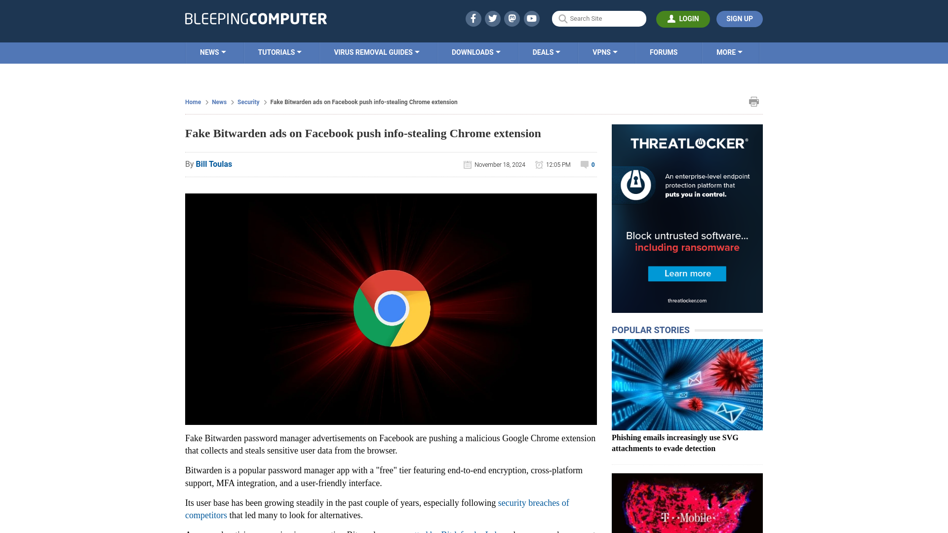 Fake Bitwarden ads on Facebook push info-stealing Chrome extension