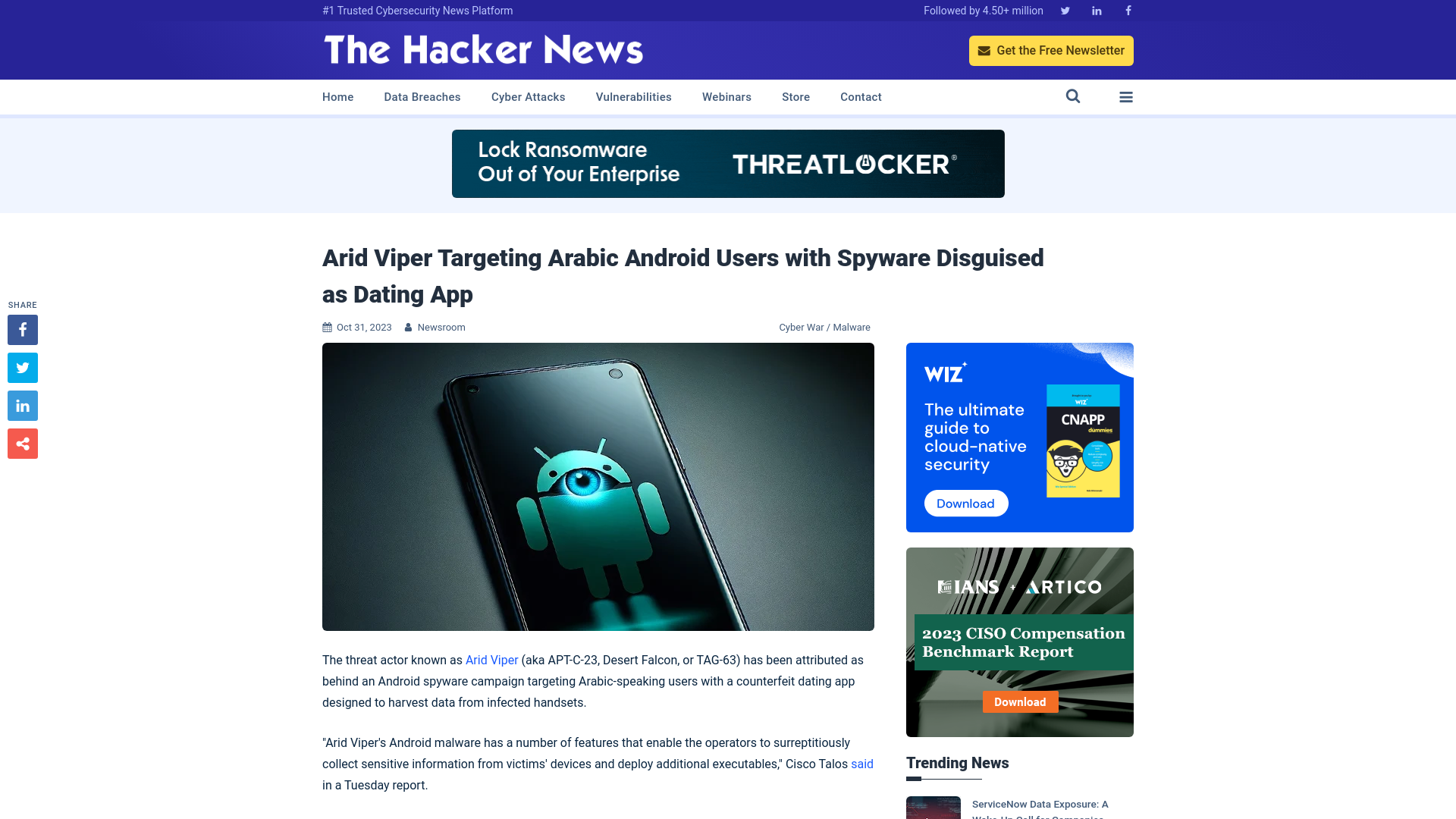 Arid Viper Targeting Arabic Android Users with Spyware Disguised as Dating App