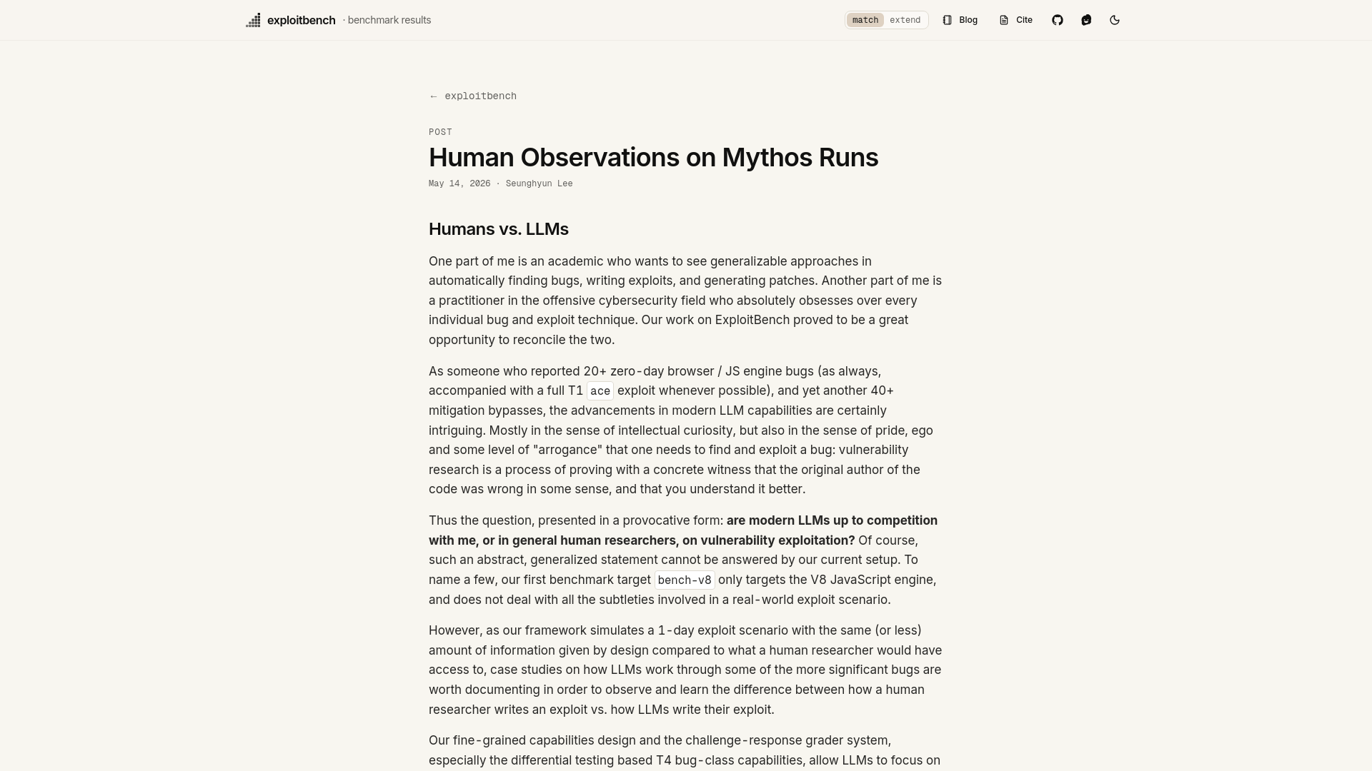 Human Observations on Mythos Runs | ExploitBench