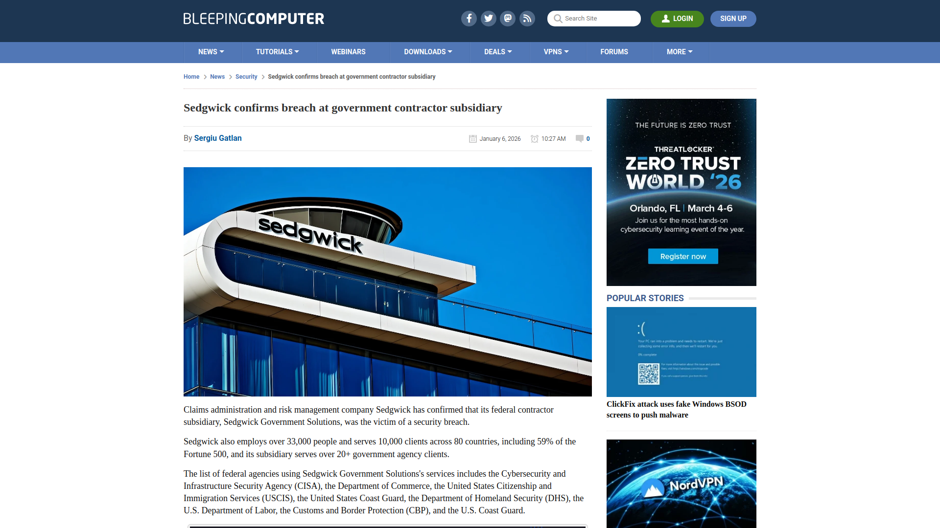 Sedgwick confirms breach at government contractor subsidiary