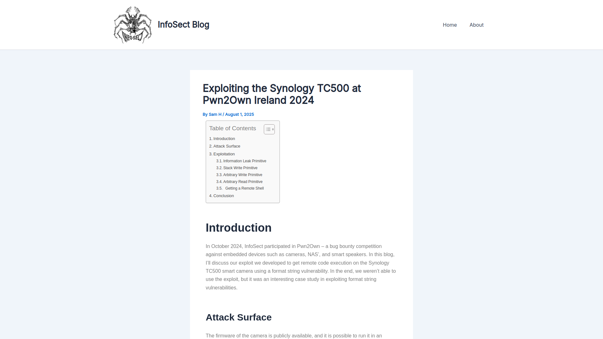 Exploiting the Synology TC500 at Pwn2Own Ireland 2024 – InfoSect Blog
