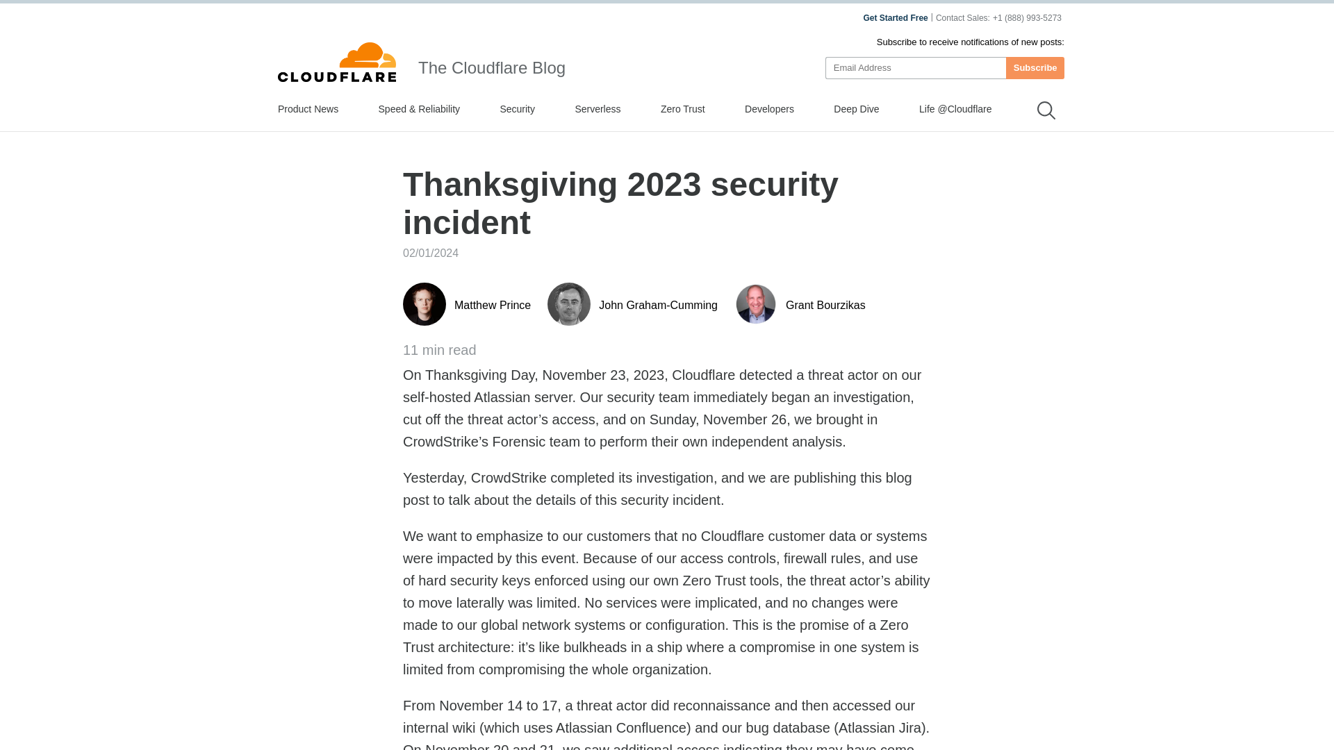 Thanksgiving 2023 security incident