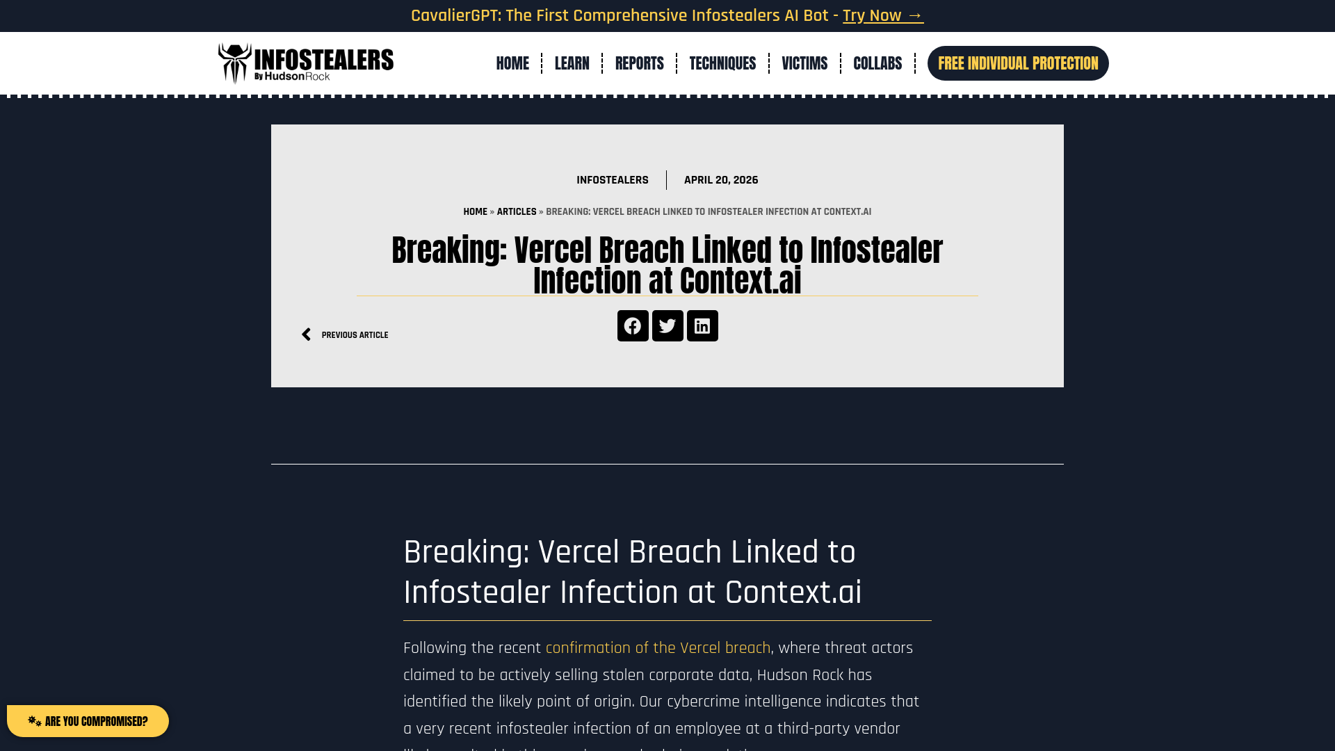 Breaking: Vercel Breach Linked to Infostealer Infection at Context.ai | InfoStealers