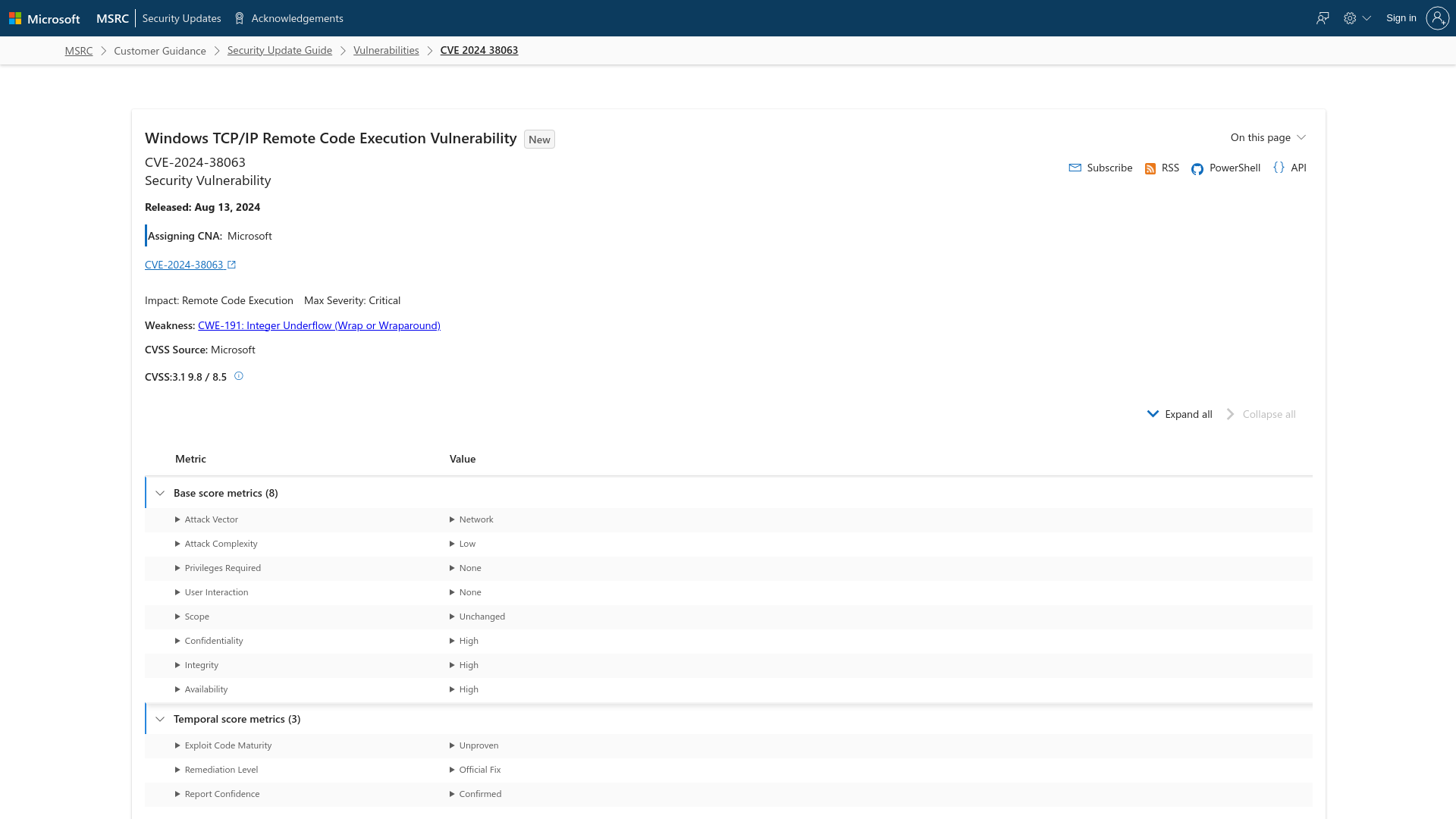 CVE-2024-38063 - Security Update Guide - Microsoft - Windows TCP/IP Remote Code Execution Vulnerability