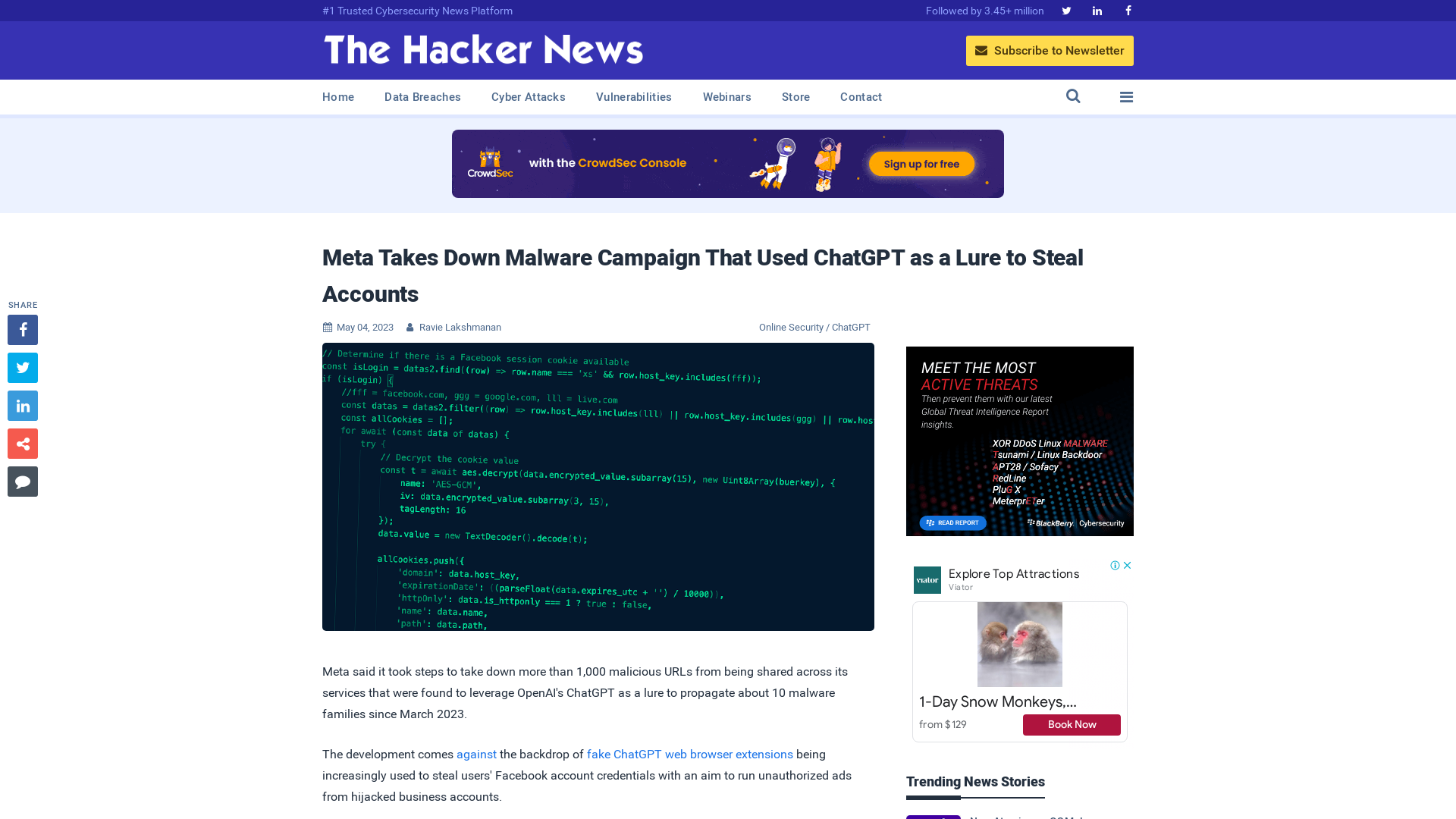 Meta Takes Down Malware Campaign That Used ChatGPT as a Lure to Steal Accounts