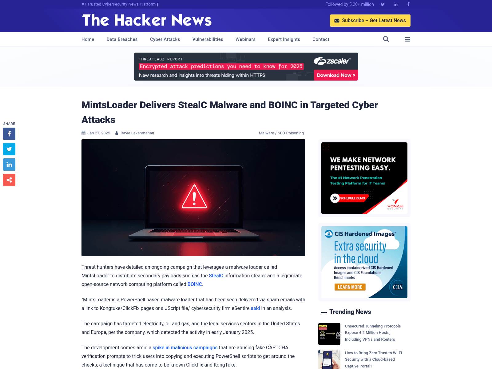 MintsLoader Delivers StealC Malware and BOINC in Targeted Cyber Attacks