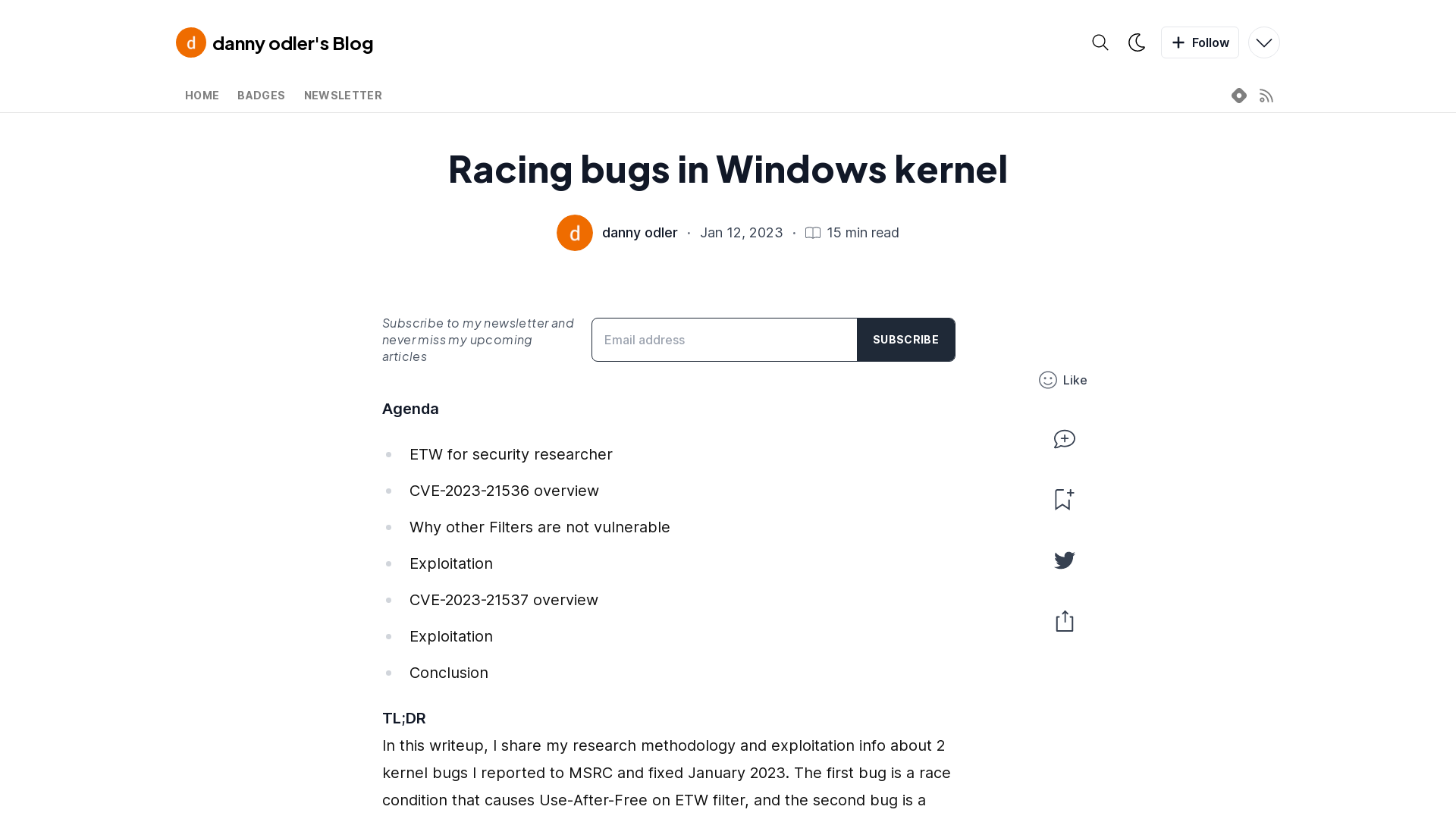 Racing bugs in Windows kernel