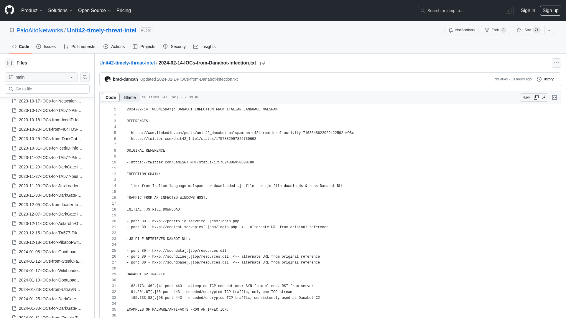 Unit42-timely-threat-intel/2024-02-14-IOCs-from-Danabot-infection.txt at main · PaloAltoNetworks/Unit42-timely-threat-intel · GitHub