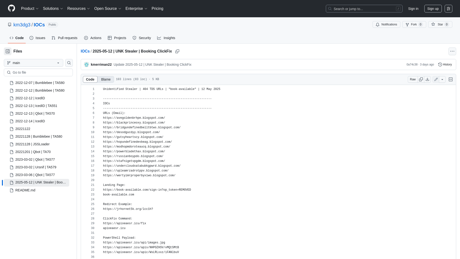 IOCs/2025-05-12 | UNK Stealer | Booking ClickFix at main · km3dg3/IOCs · GitHub