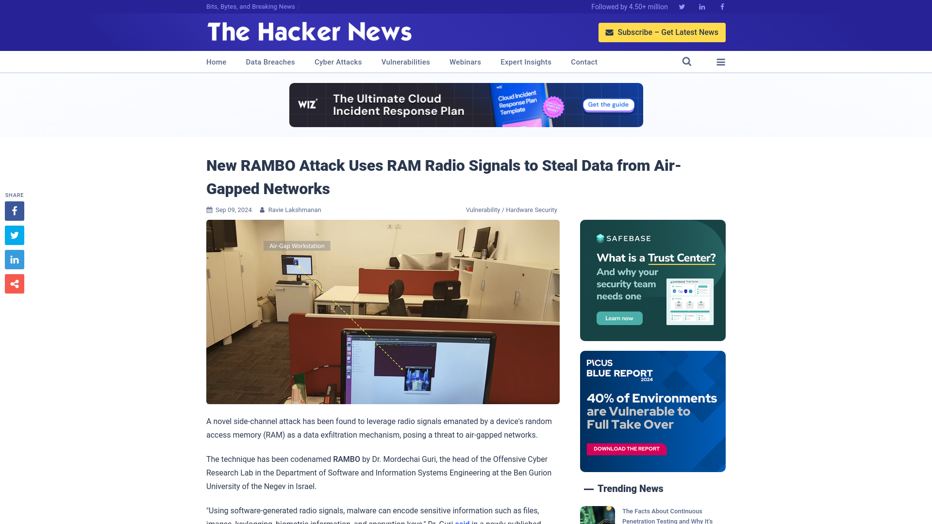 New RAMBO Attack Uses RAM Radio Signals to Steal Data from Air-Gapped Networks