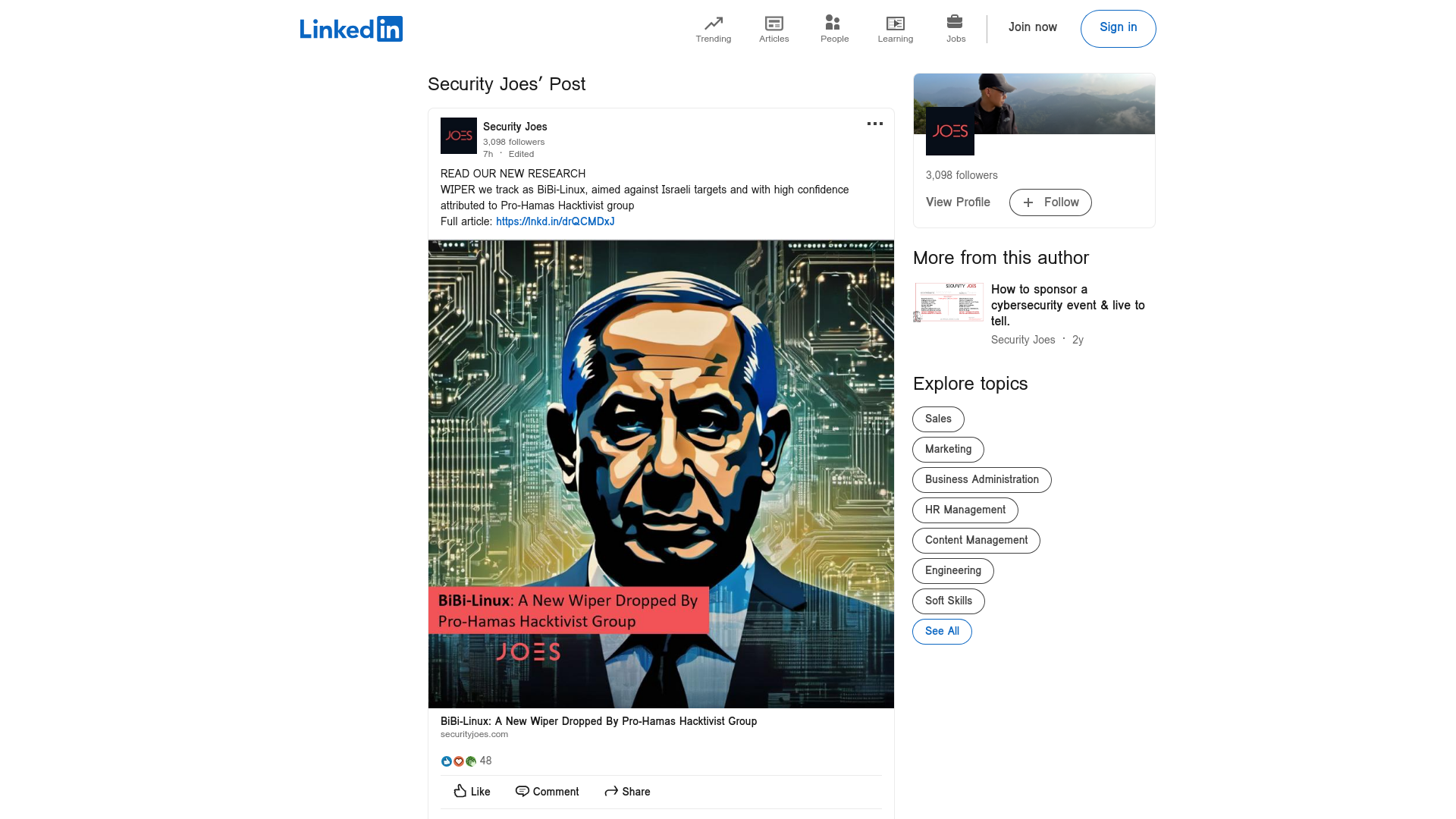 Security Joes on LinkedIn: BiBi-Linux: A New Wiper Dropped By Pro-Hamas Hacktivist Group