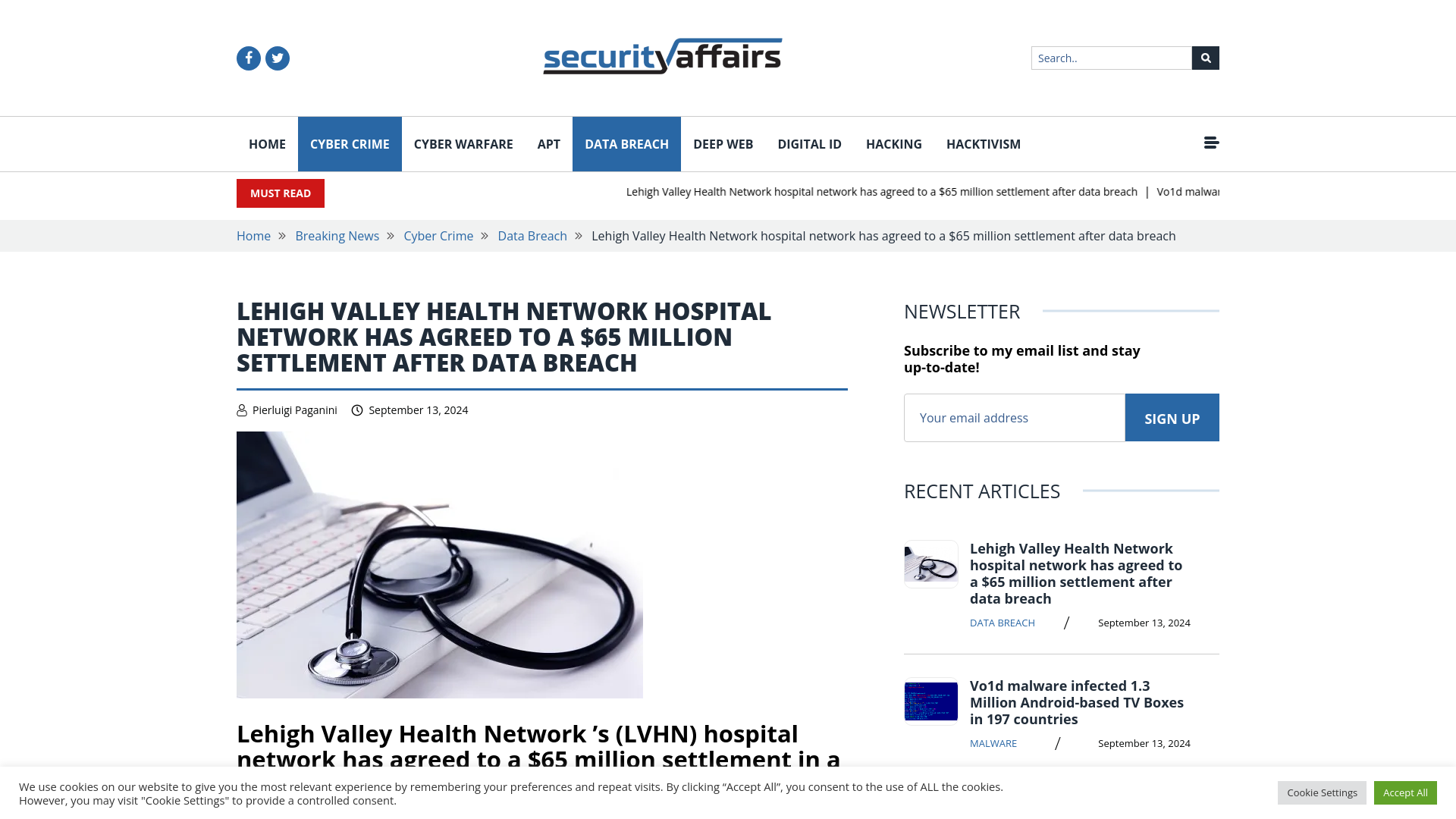 Lehigh Valley Health Network hospital network has agreed to a $65 million settlement after data breach