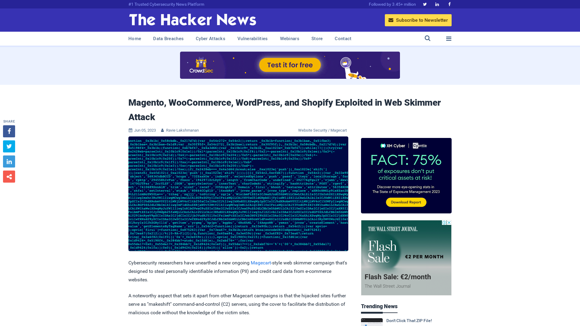 Magento, WooCommerce, WordPress, and Shopify Exploited in Web Skimmer Attack