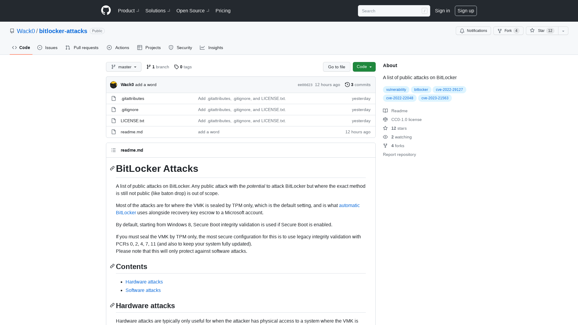 GitHub - Wack0/bitlocker-attacks: A list of public attacks on BitLocker