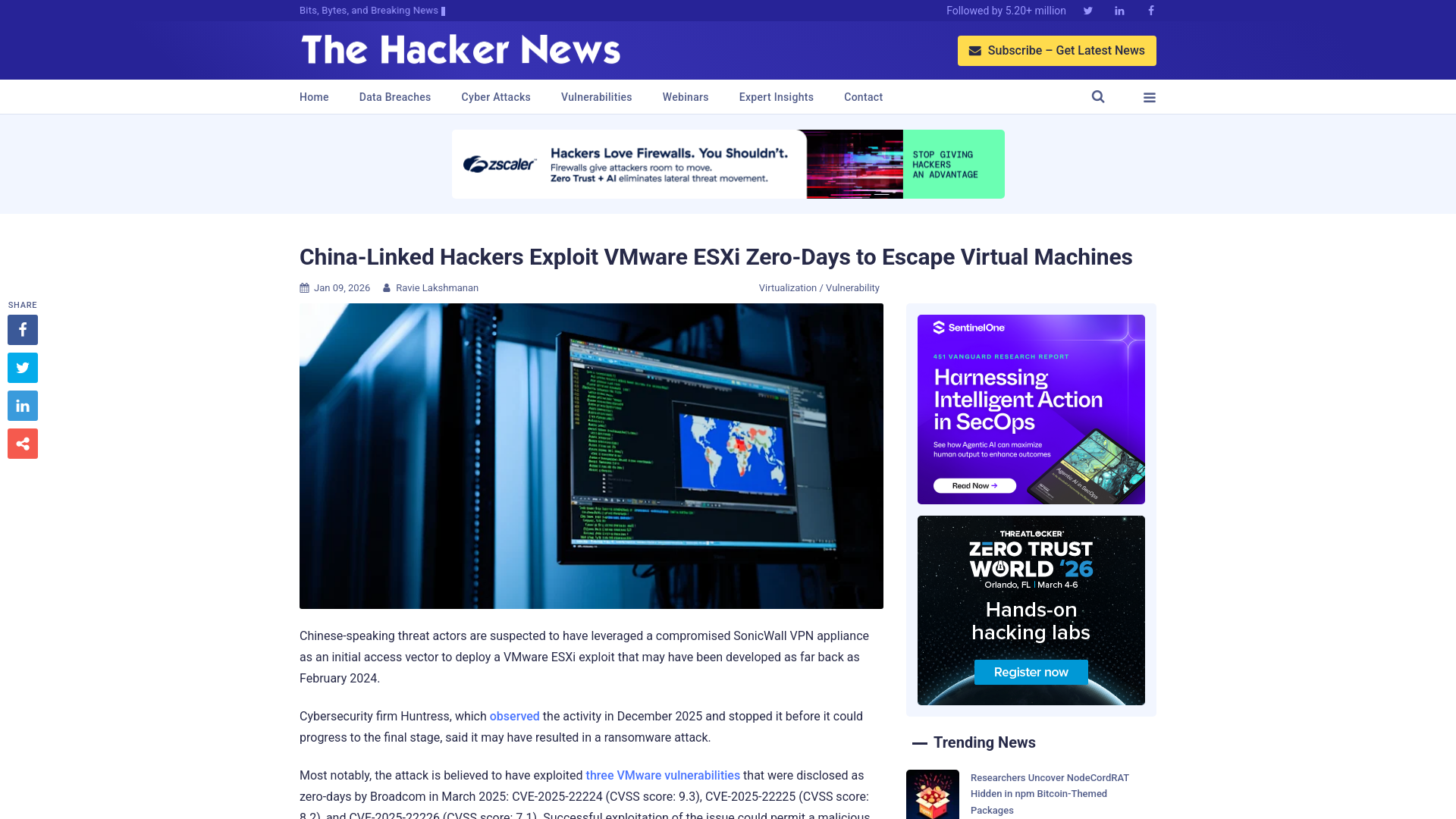 China-Linked Hackers Exploit VMware ESXi Zero-Days to Escape Virtual Machines