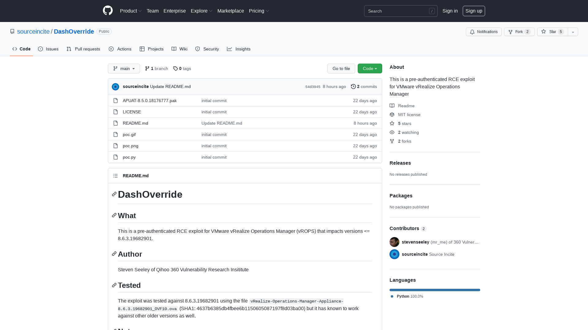 GitHub - sourceincite/DashOverride: This is a pre-authenticated RCE exploit for VMware vRealize Operations Manager