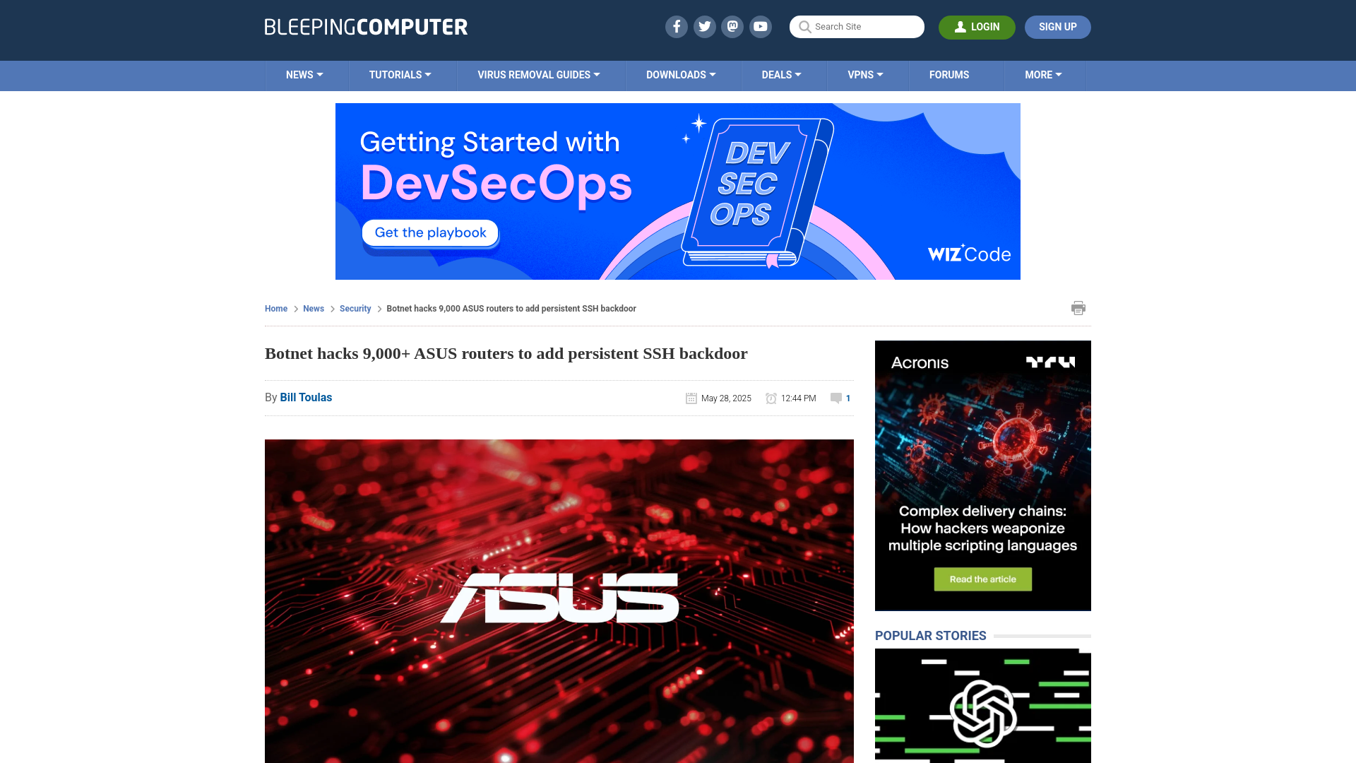 Botnet hacks 9,000+ ASUS routers to add persistent SSH backdoor