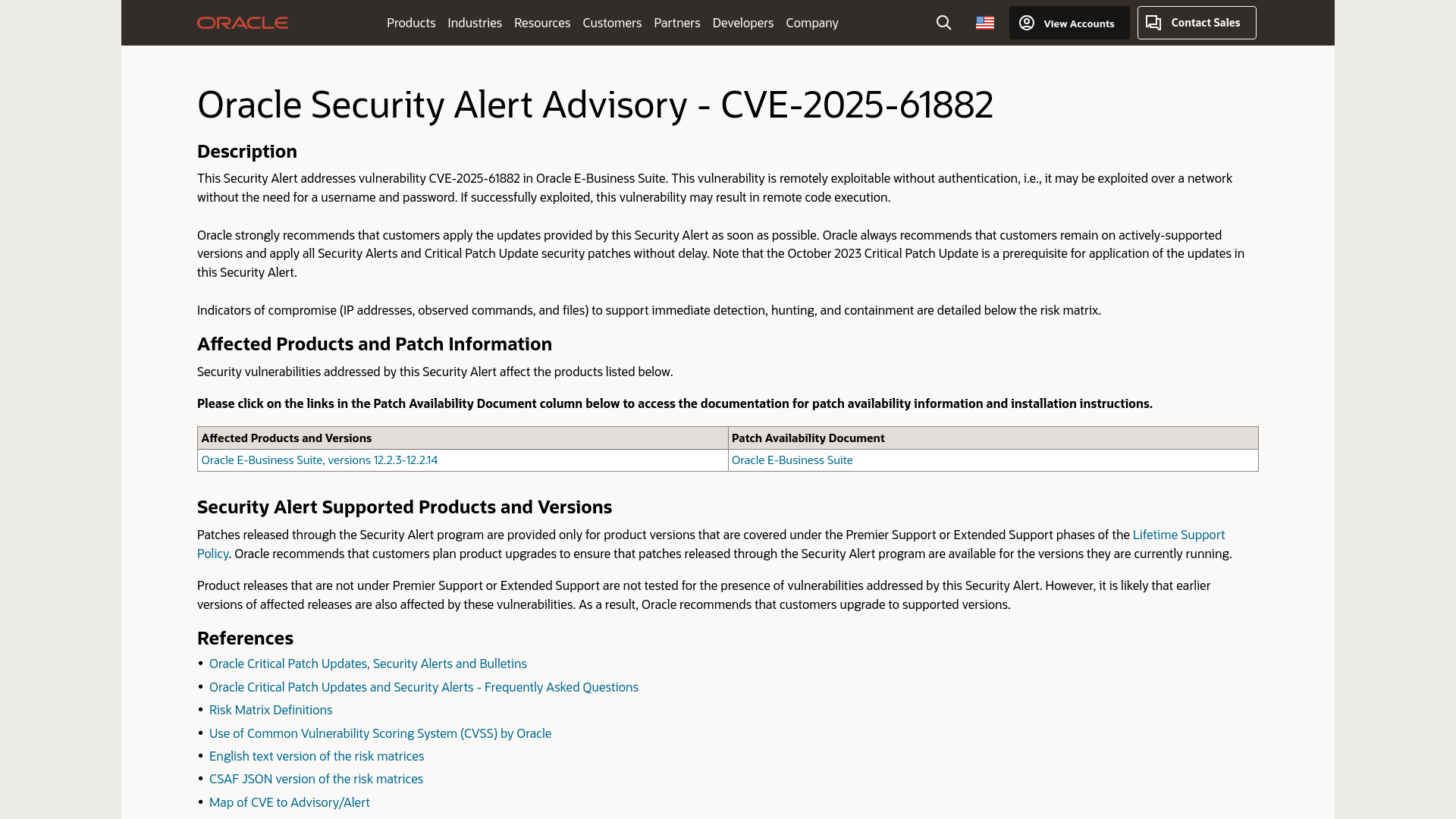 Oracle Security Alerts CVE-2025-61882