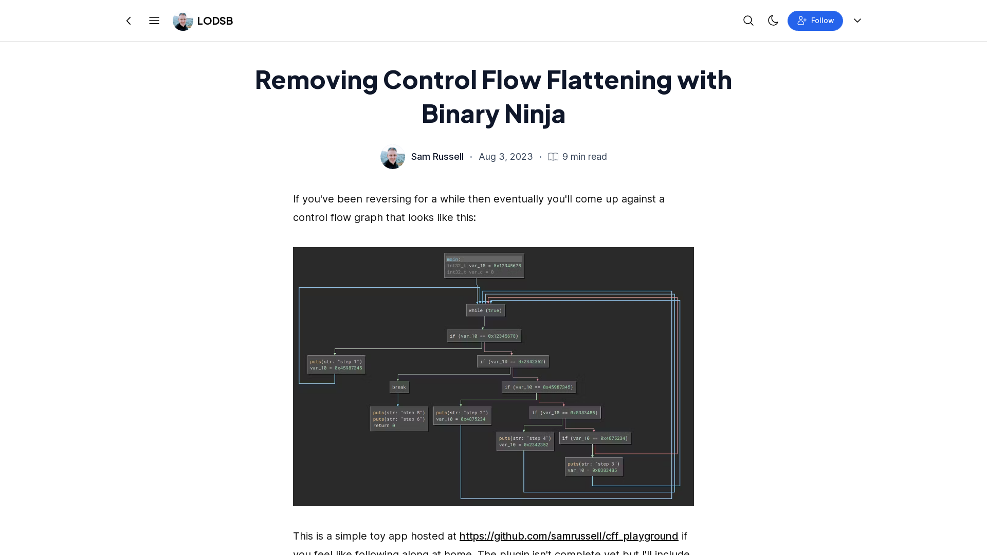 Removing Control Flow Flattening with Binary Ninja