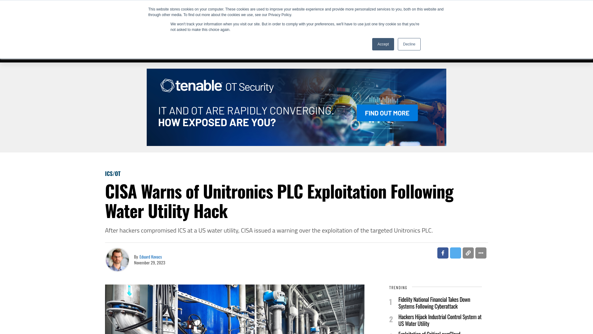 CISA Warns of Unitronics PLC Exploitation Following Water Utility Hack - SecurityWeek