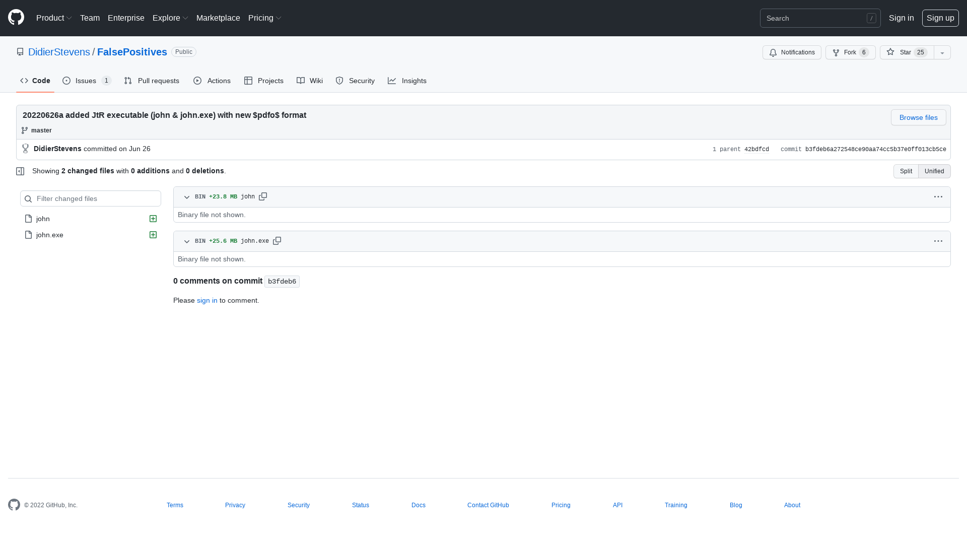20220626a added JtR executable (john & john.exe) with new $pdfo$ format · DidierStevens/FalsePositives@b3fdeb6 · GitHub