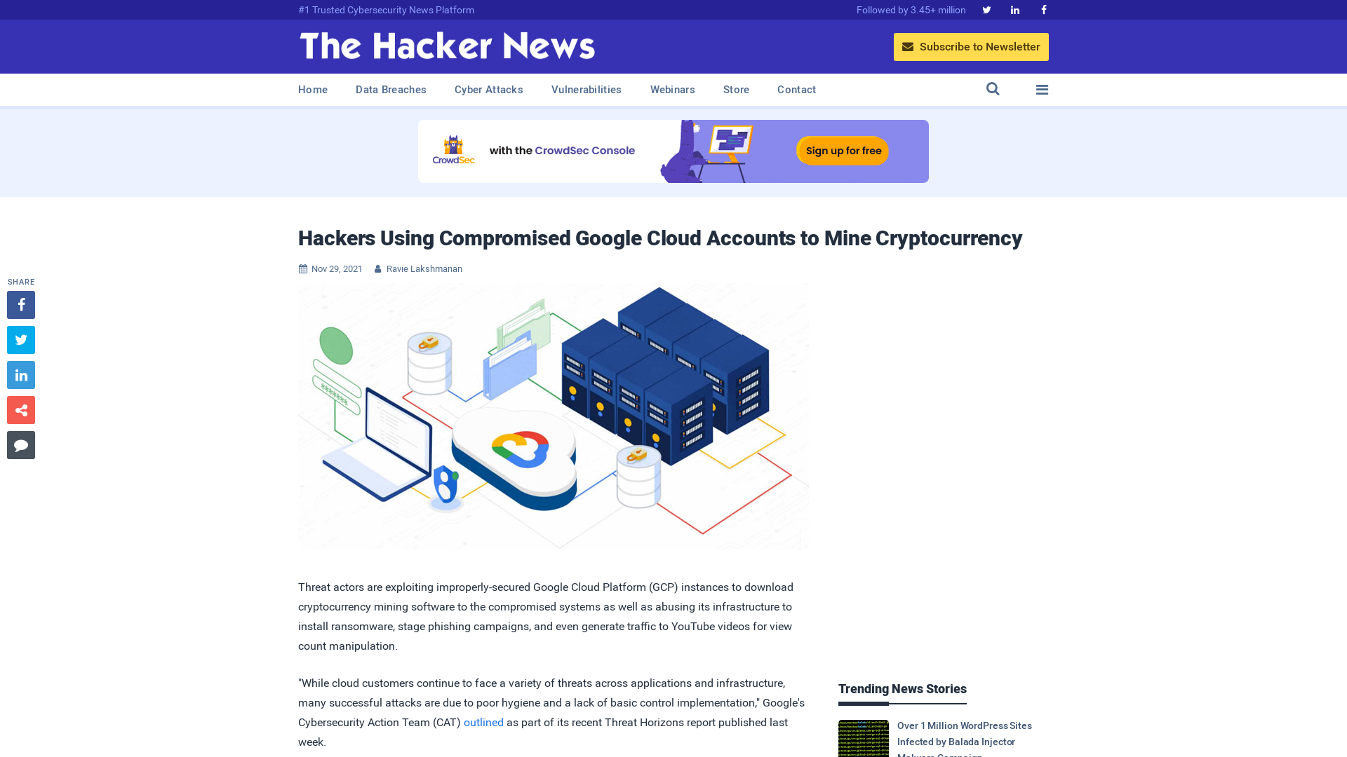 Hackers Using Compromised Google Cloud Accounts to Mine Cryptocurrency