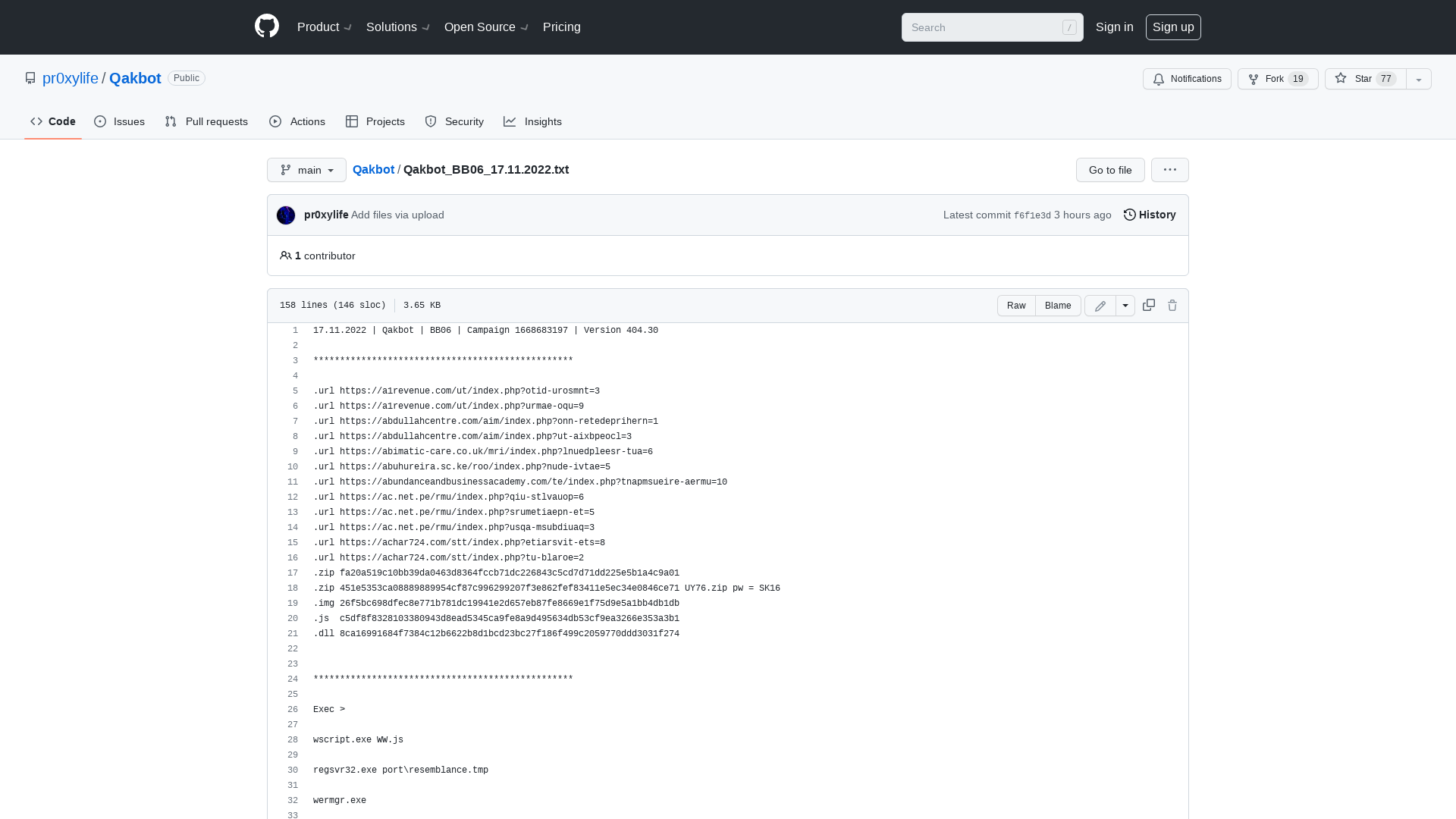 Qakbot/Qakbot_BB06_17.11.2022.txt at main · pr0xylife/Qakbot · GitHub