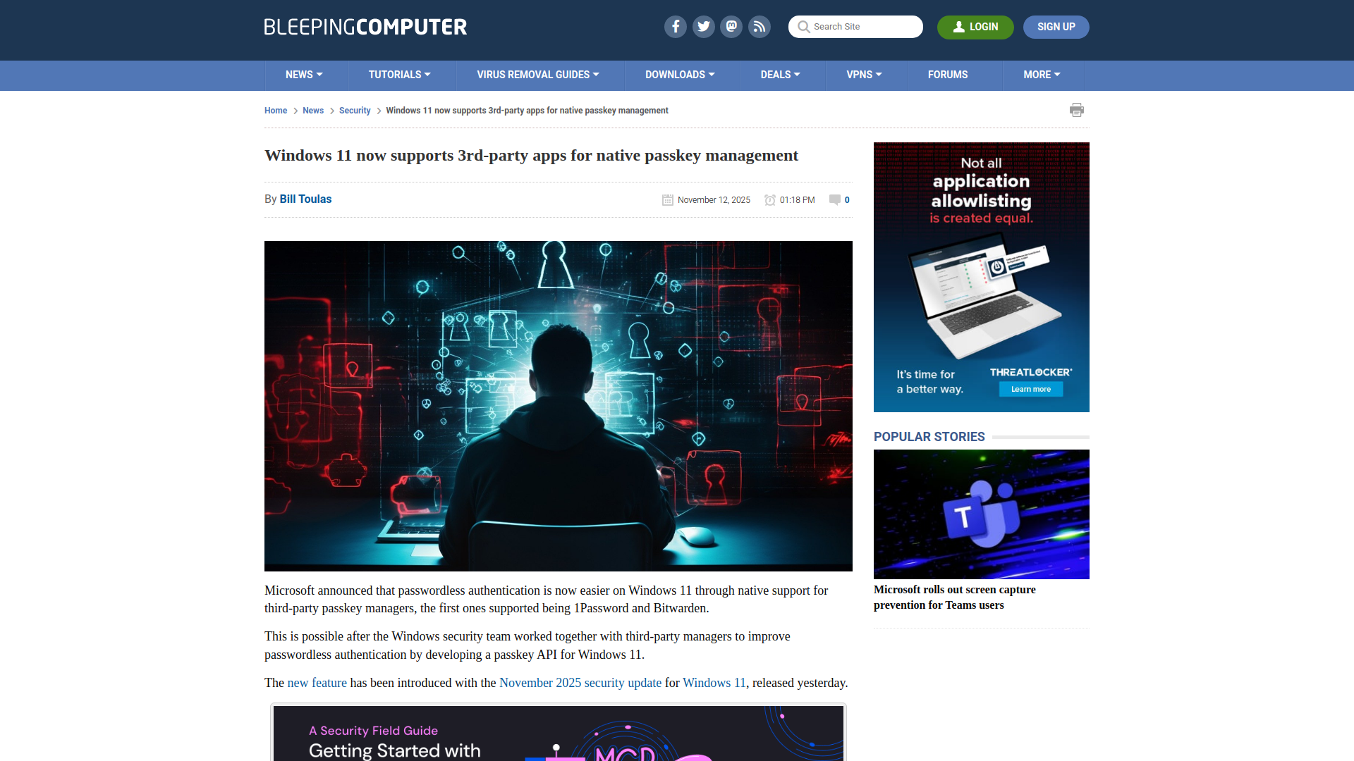 Windows 11 now supports 3rd-party apps for native passkey management