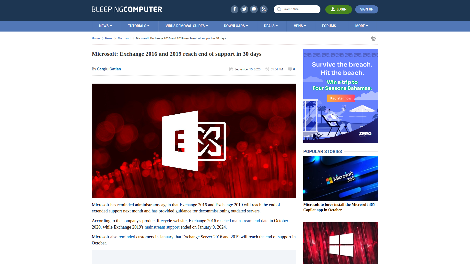 Microsoft: Exchange 2016 and 2019 reach end of support in 30 days