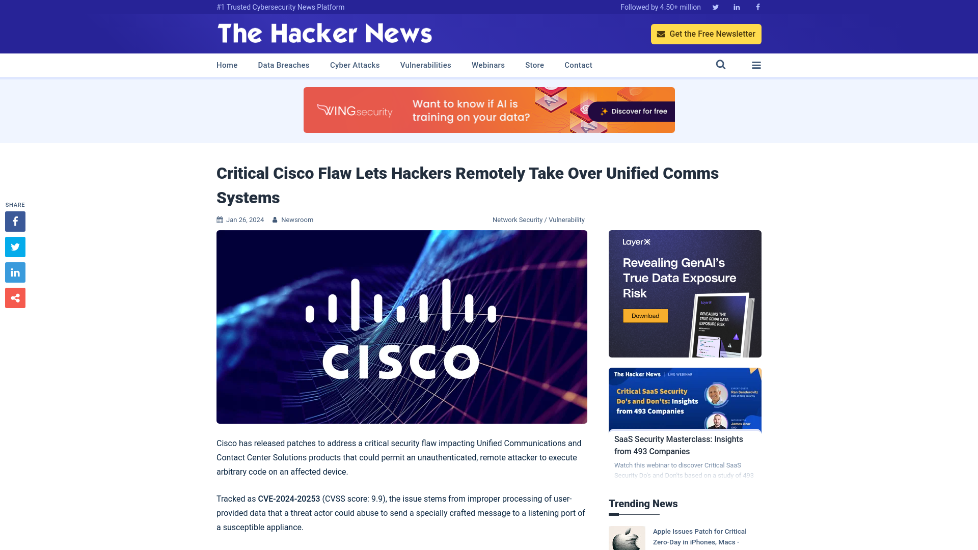 Critical Cisco Flaw Lets Hackers Remotely Take Over Unified Comms Systems