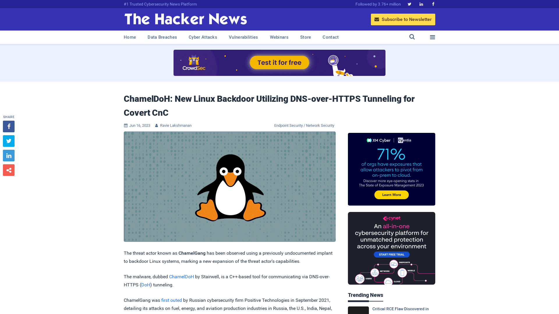 ChamelDoH: New Linux Backdoor Utilizing DNS-over-HTTPS Tunneling for Covert CnC