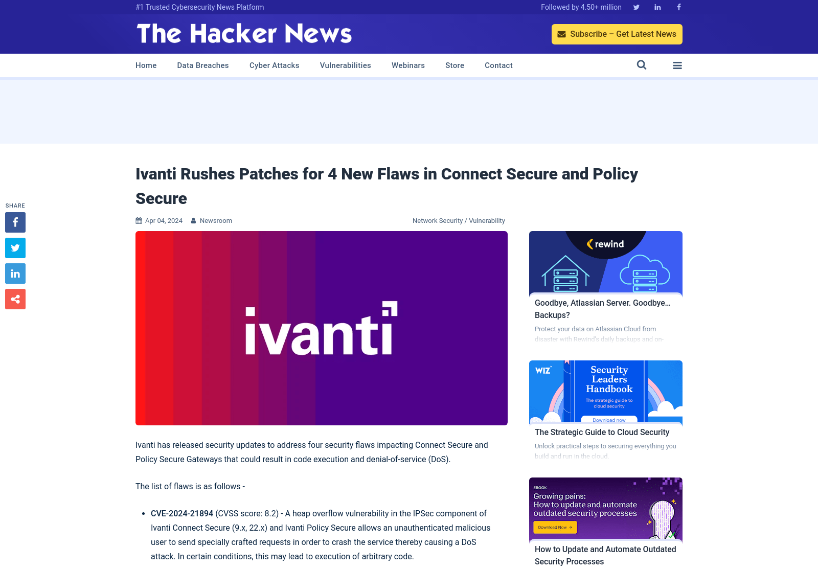 Ivanti Rushes Patches for 4 New Flaws in Connect Secure and Policy Secure