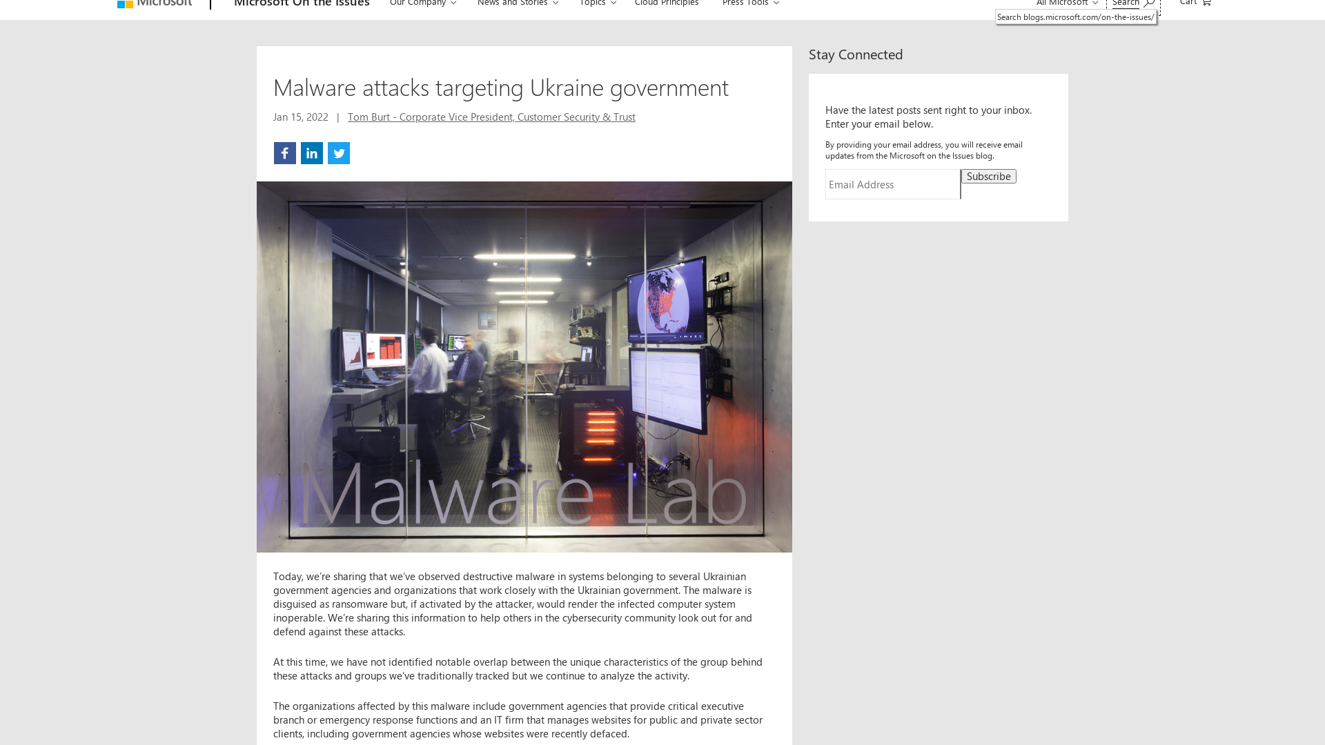 Malware attacks targeting Ukraine government - Microsoft On the Issues