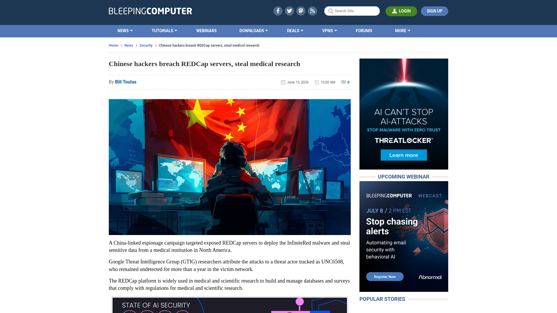 Chinese hackers breach REDCap servers, steal medical research